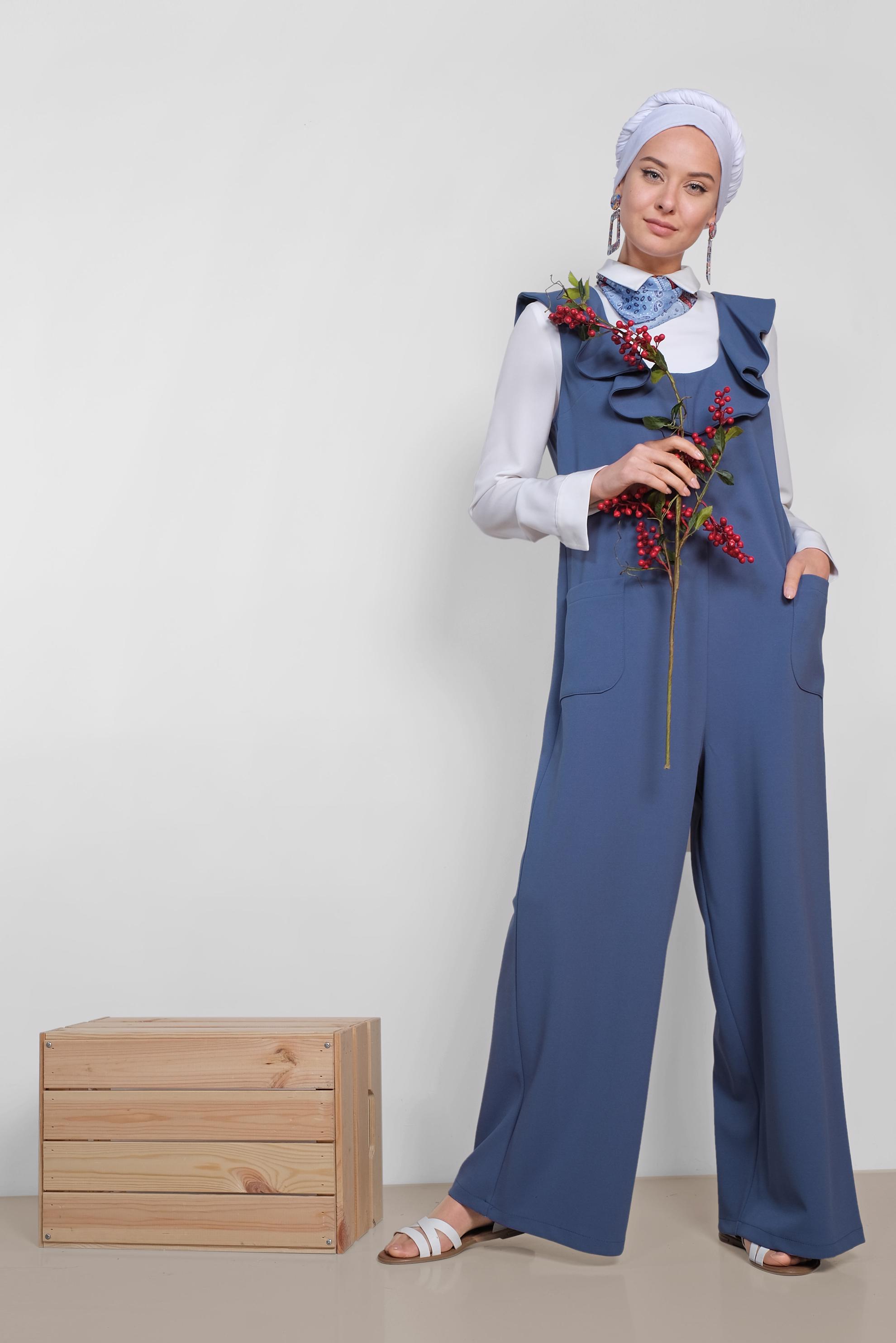 Vêtements hijab BLEU MARINE SALOPETTE À VOLANTS AVEC POCHE 4118