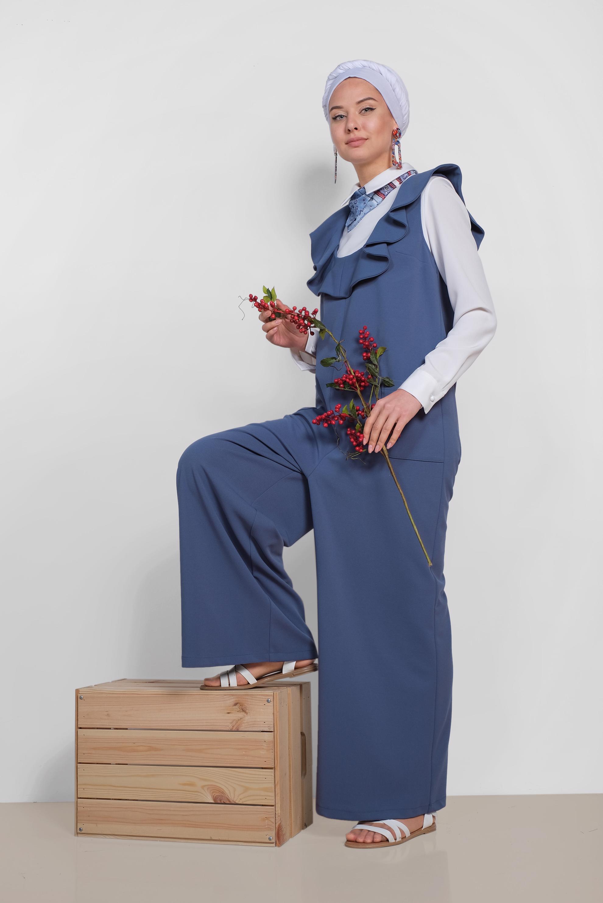 Vêtements hijab BLEU MARINE SALOPETTE À VOLANTS AVEC POCHE 4118