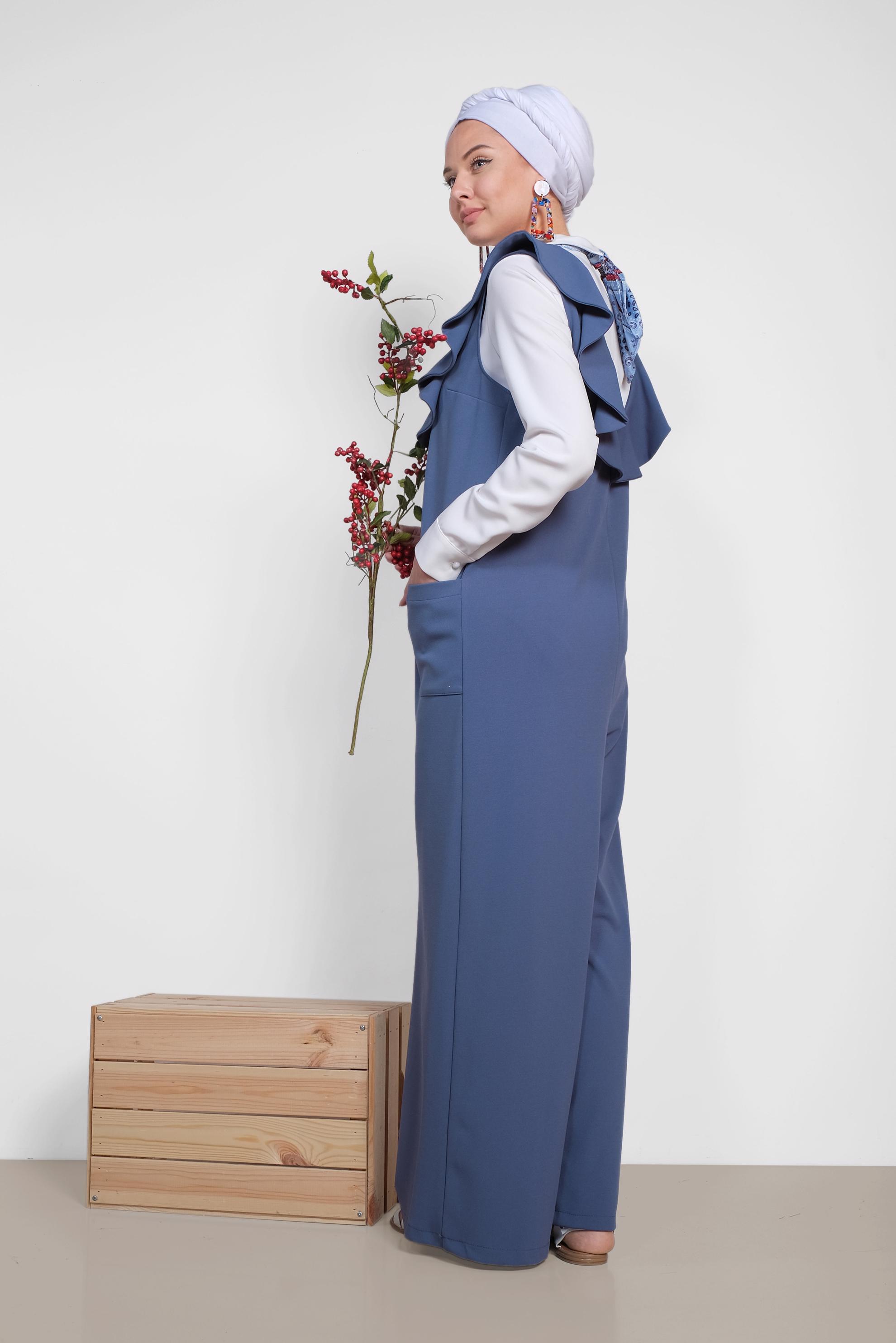 Vêtements hijab BLEU MARINE SALOPETTE À VOLANTS AVEC POCHE 4118