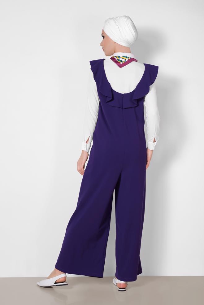 Tesettür giyim MOR VOLAN DETAYLI CEPLİ TULUM 4118 - ALVİNA