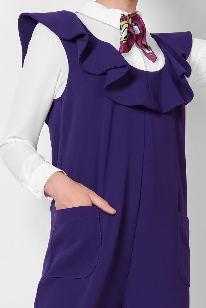 Tesettür giyim MOR VOLAN DETAYLI CEPLİ TULUM 4118 - ALVİNA