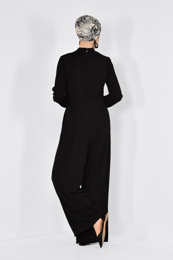 Vêtements hijab NOIR COMBINAISON DÉTAILLÉE COL ÉCHARPE 4260 - ALVİNA