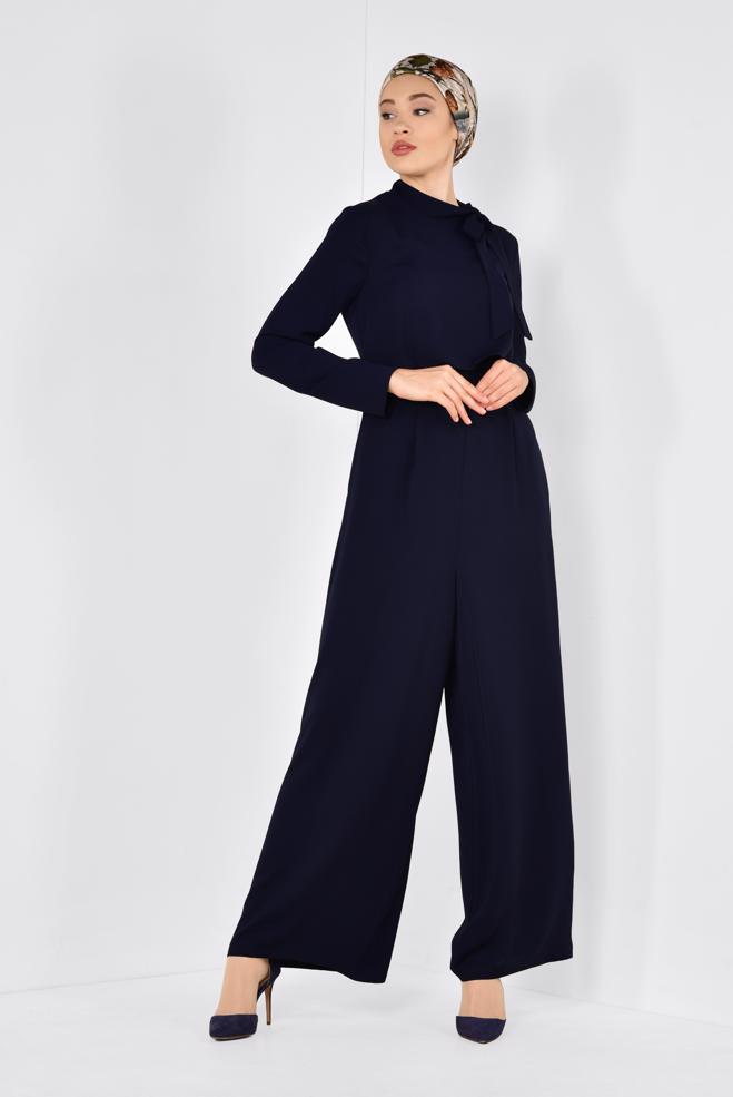 Vêtements hijab BLEU MARINE COMBINAISON DÉTAILLÉE COL ÉCHARPE 4260 - ALVİNA