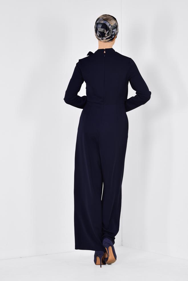 Vêtements hijab BLEU MARINE COMBINAISON DÉTAILLÉE COL ÉCHARPE 4260 - ALVİNA