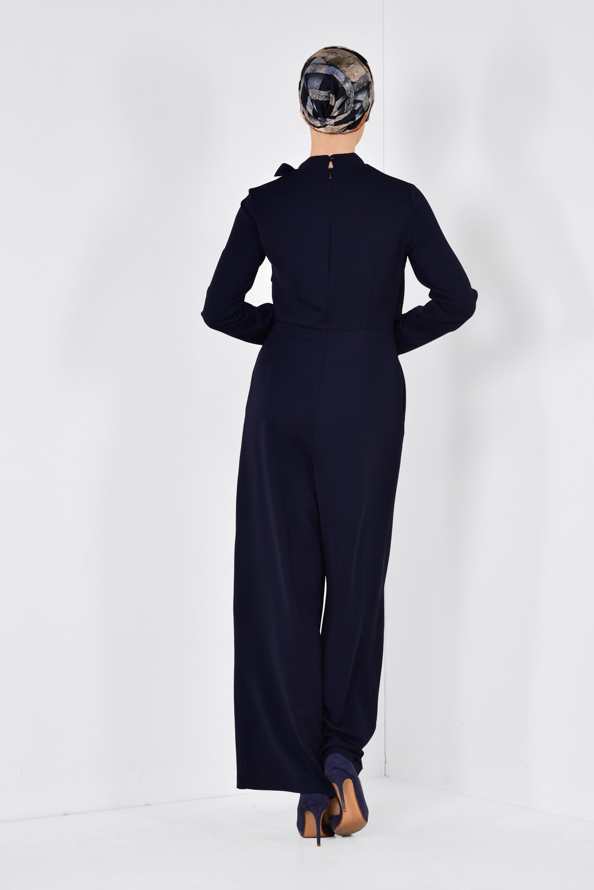 Tesettür giyim LACİVERT YAKASI FULAR DETAYLI TULUM 4260