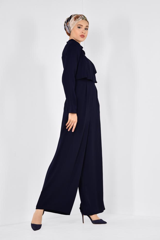Vêtements hijab BLEU MARINE COMBINAISON DÉTAILLÉE COL ÉCHARPE 4260 - ALVİNA