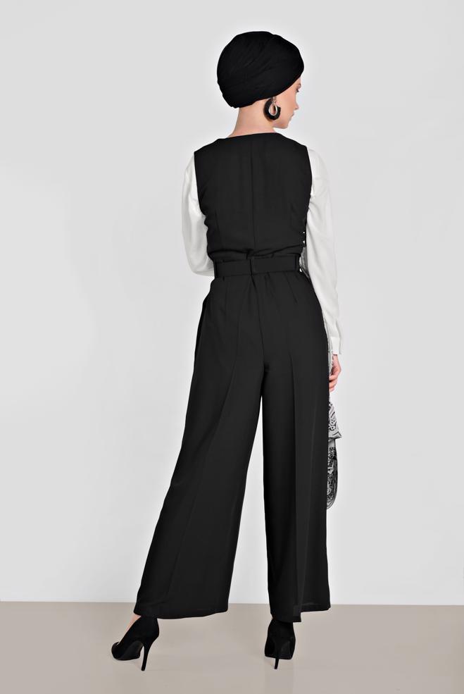 Tesettür giyim SİYAH KRUVAZE DÜĞMELİ CEPLİ TULUM 4479 - ALVİNA