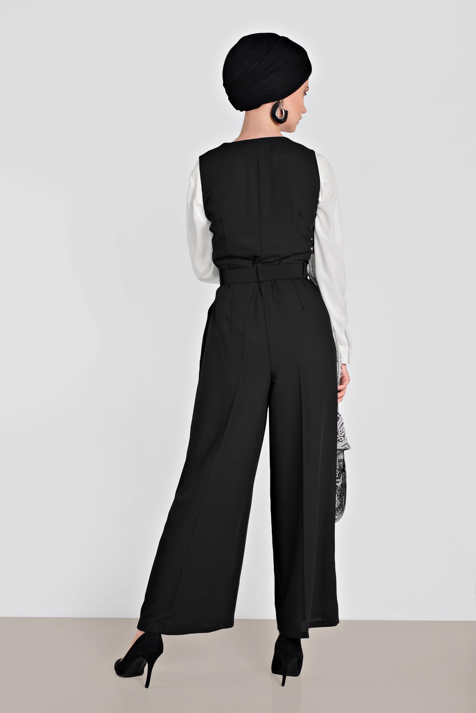 Tesettür giyim SİYAH KRUVAZE DÜĞMELİ CEPLİ TULUM 4479