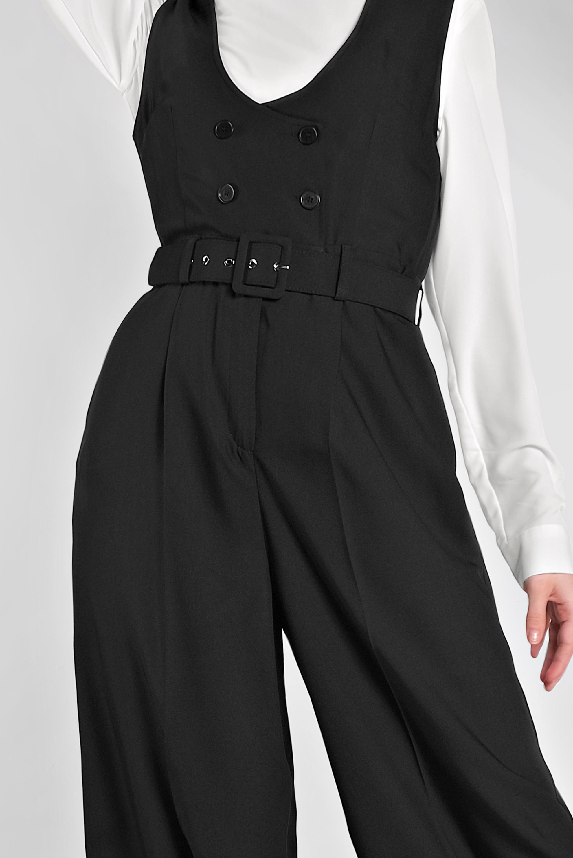 Tesettür giyim SİYAH KRUVAZE DÜĞMELİ CEPLİ TULUM 4479