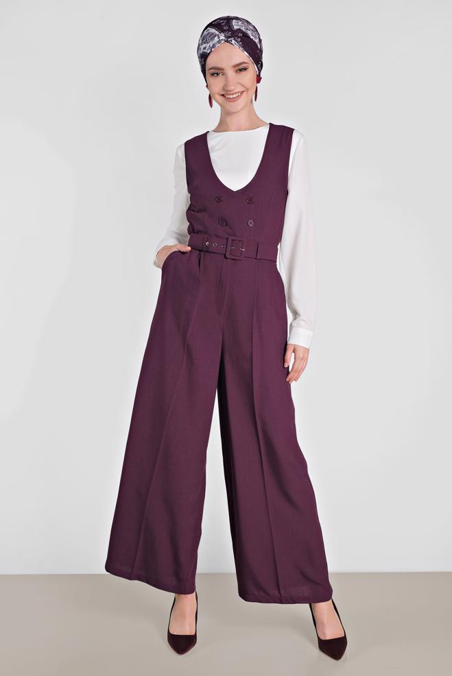 Vêtements hijab POURPRE SALOPETTE DOUBLE BOUTONNAGE AVEC POCHE 4479 - ALVİNA