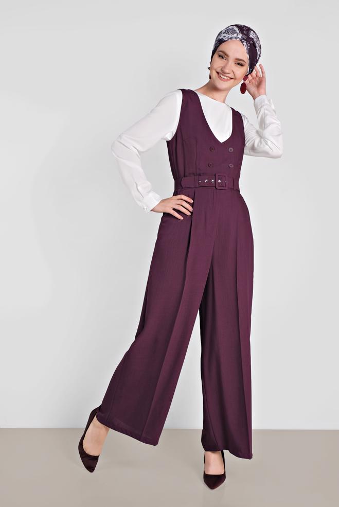 Vêtements hijab POURPRE SALOPETTE DOUBLE BOUTONNAGE AVEC POCHE 4479 - ALVİNA
