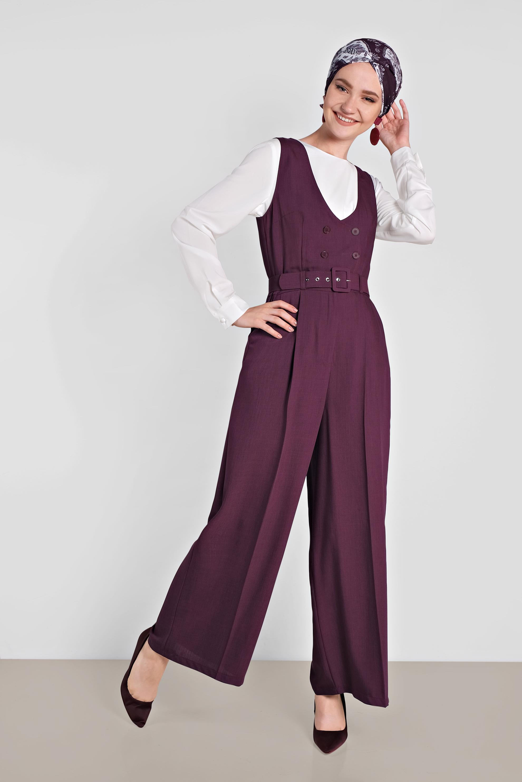 Vêtements hijab POURPRE SALOPETTE DOUBLE BOUTONNAGE AVEC POCHE 4479