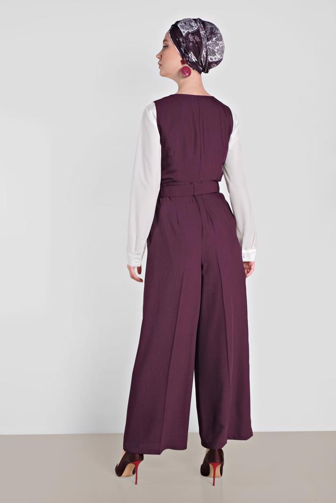 Vêtements hijab POURPRE SALOPETTE DOUBLE BOUTONNAGE AVEC POCHE 4479 - ALVİNA