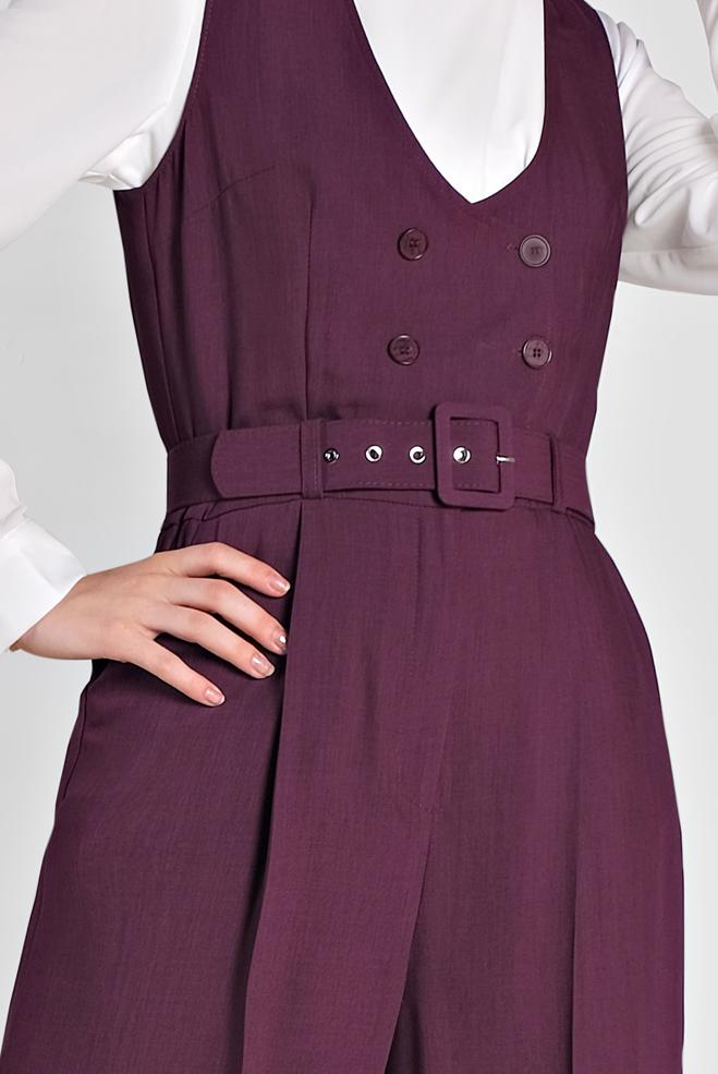 Vêtements hijab POURPRE SALOPETTE DOUBLE BOUTONNAGE AVEC POCHE 4479 - ALVİNA