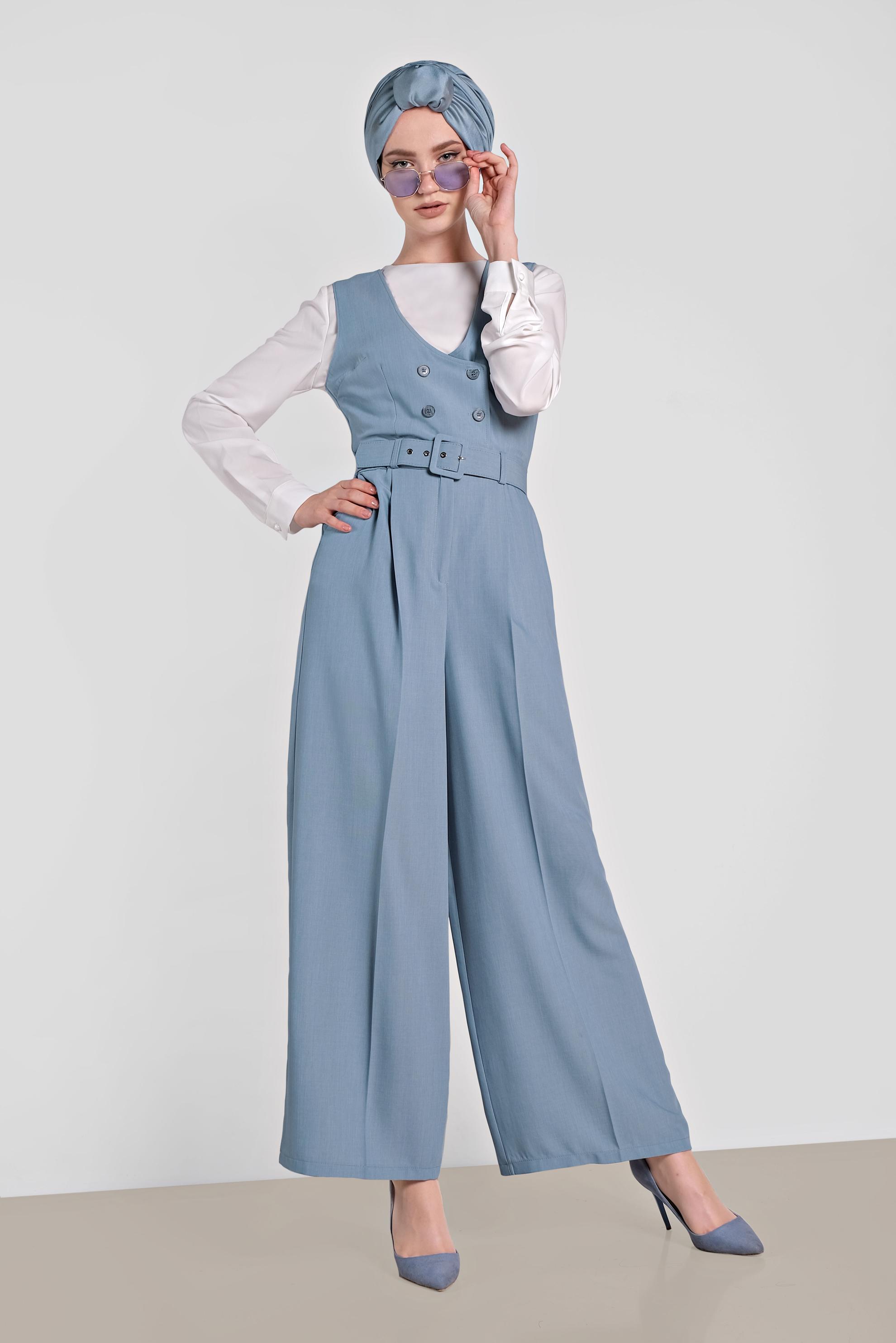 Hijab clothing BLUE DOUBLE BREASTED OVERALLS WITH POCKET 4479 