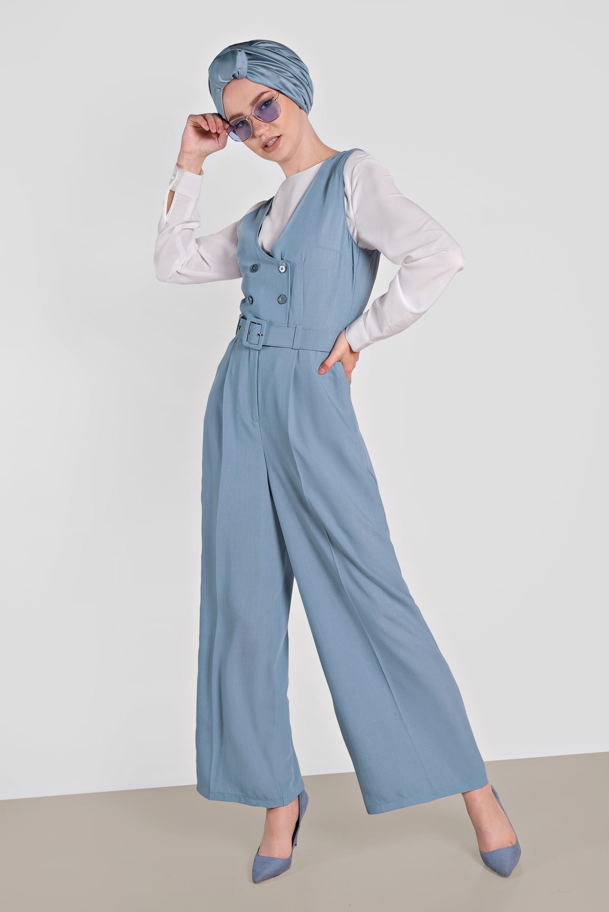Hijab clothing BLUE DOUBLE BREASTED OVERALLS WITH POCKET 4479 