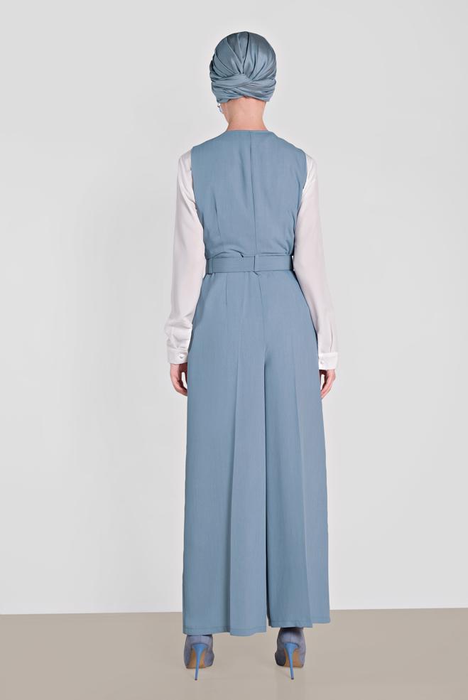 Vêtements hijab BLEU SALOPETTE DOUBLE BOUTONNAGE AVEC POCHE 4479 - ALVİNA