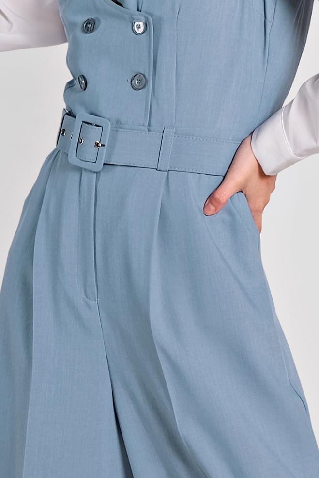 Vêtements hijab BLEU SALOPETTE DOUBLE BOUTONNAGE AVEC POCHE 4479 - ALVİNA