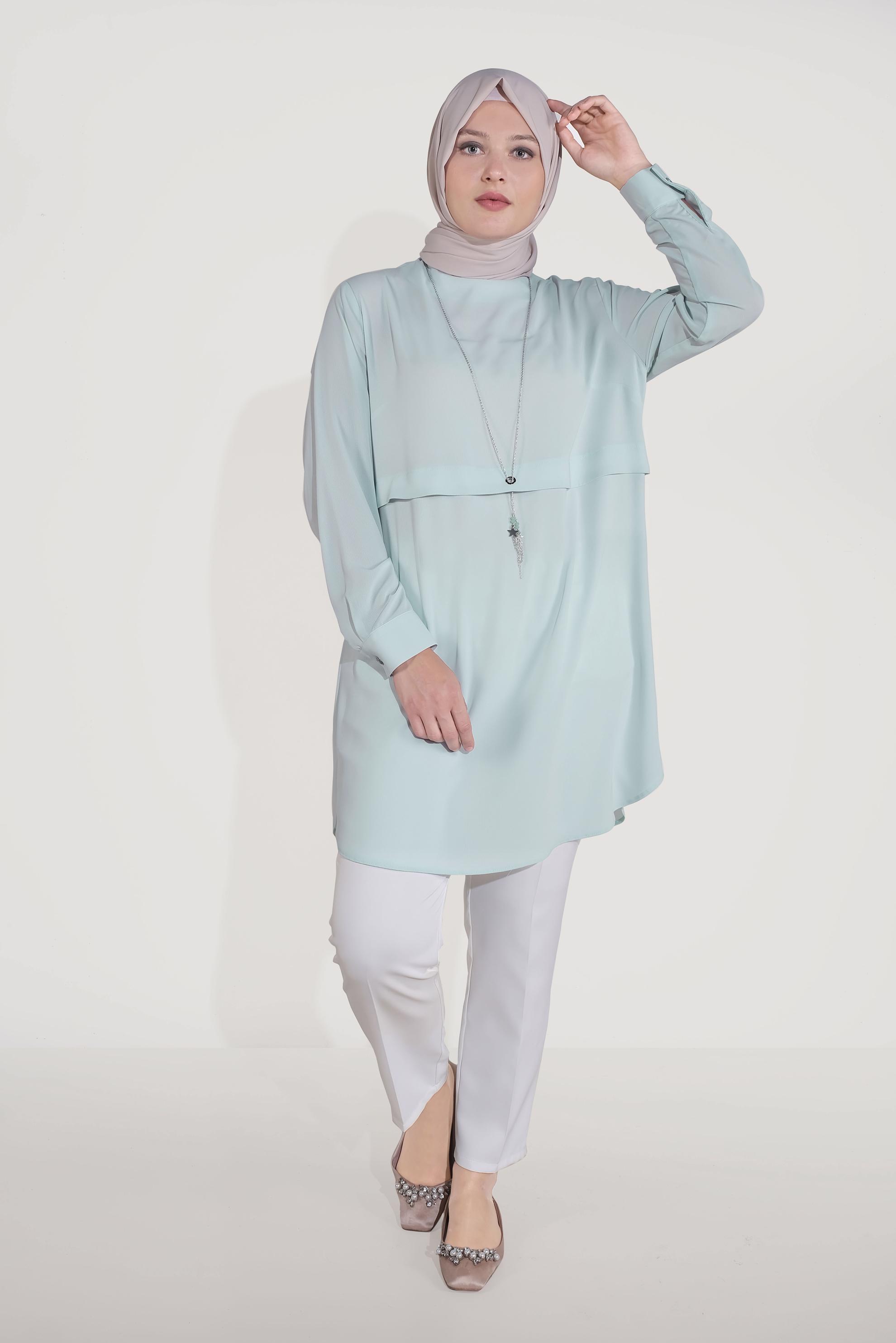 Tesettür giyim YEŞİL DÜZ TESETTÜR TUNİK 20032