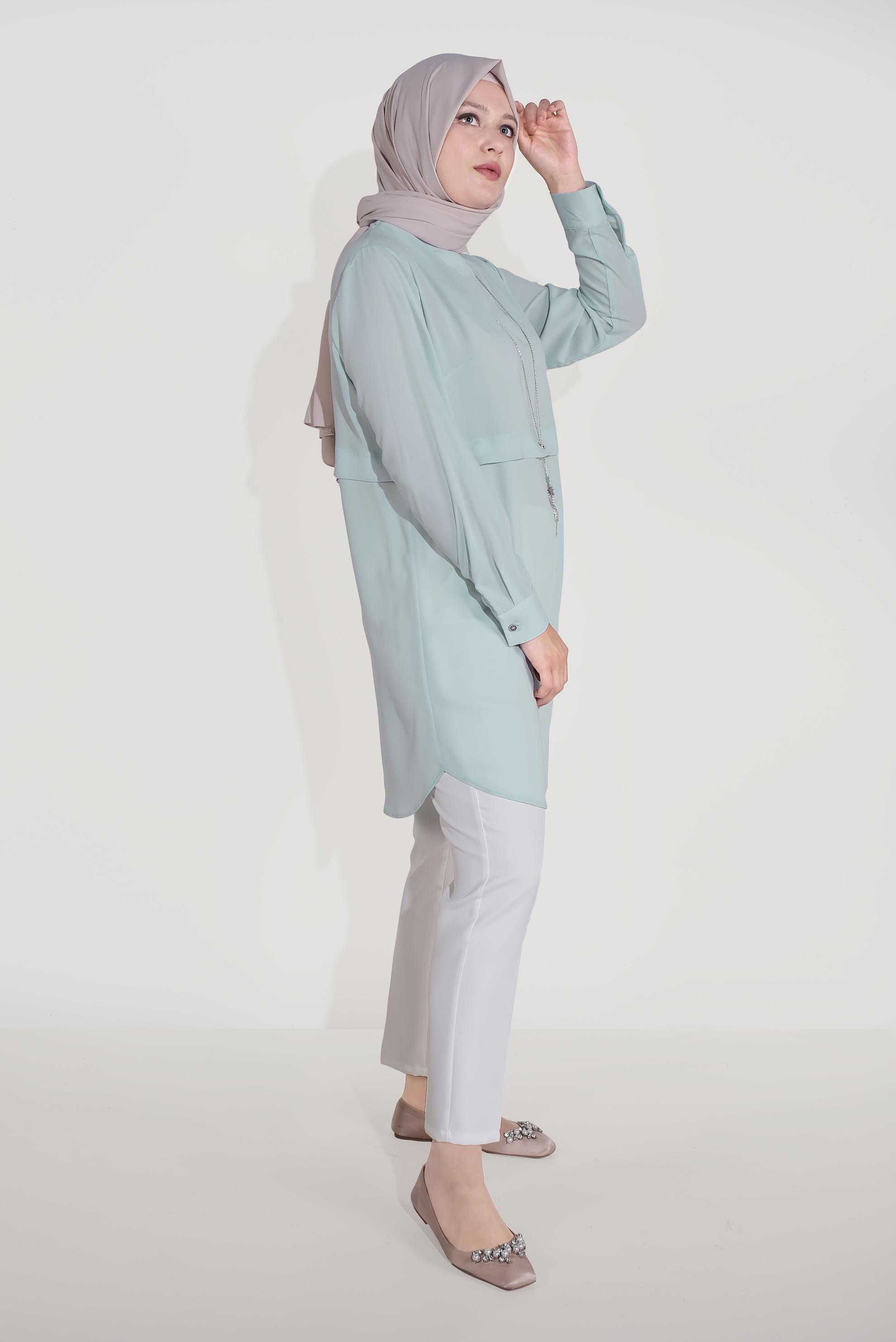 Tesettür giyim YEŞİL DÜZ TESETTÜR TUNİK 20032