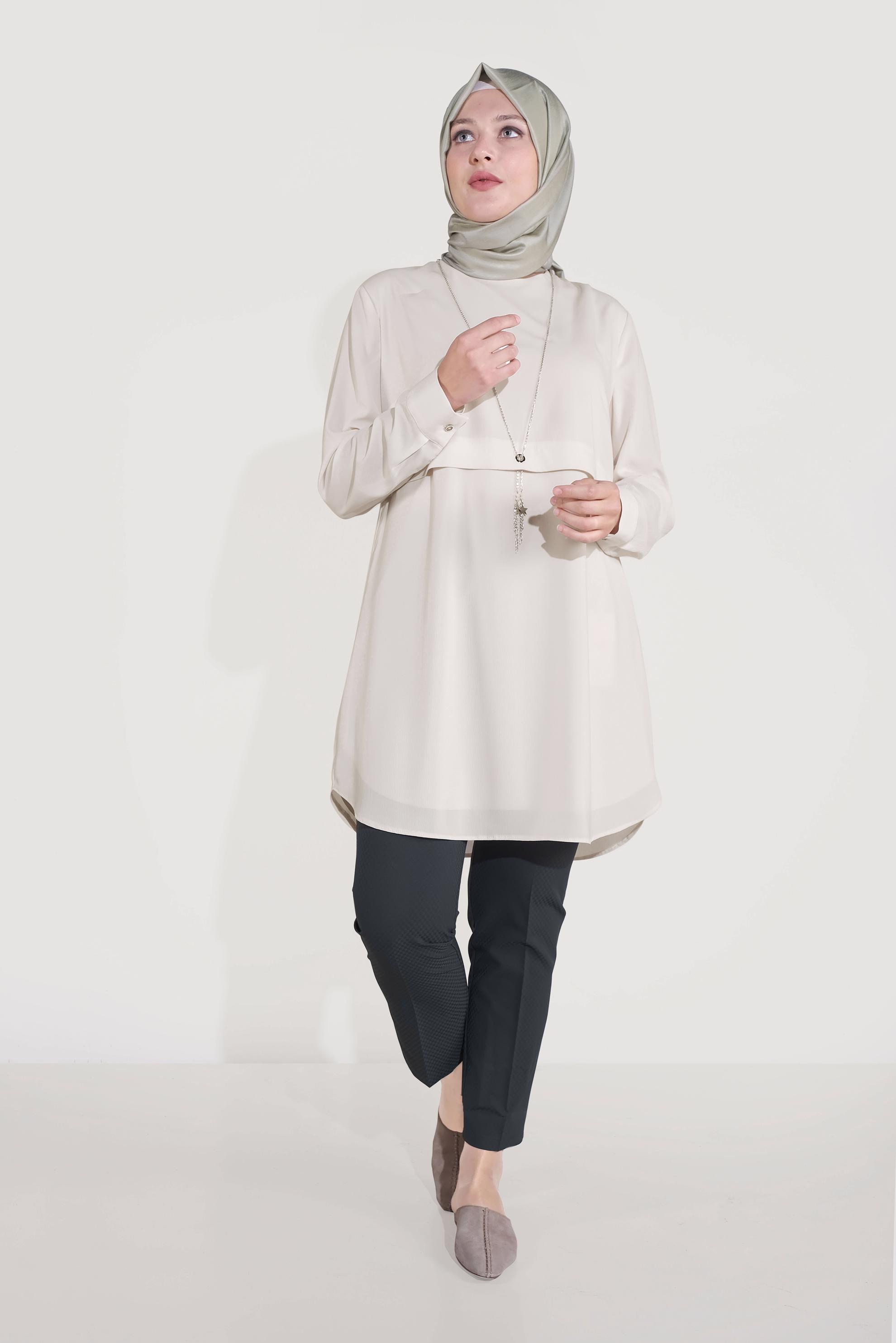 Tesettür giyim EKRU DÜZ TESETTÜR TUNİK 20032