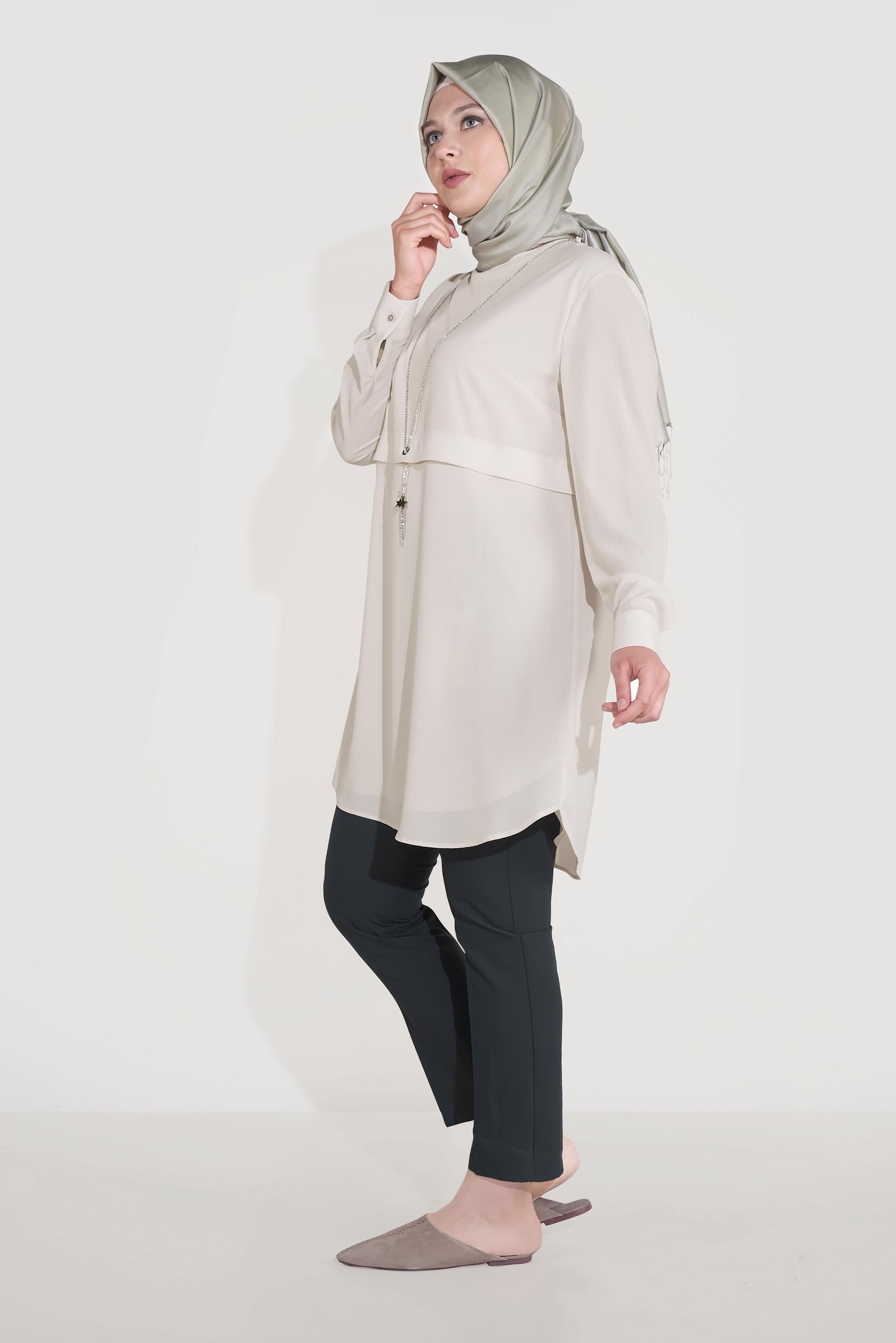 Tesettür giyim EKRU DÜZ TESETTÜR TUNİK 20032