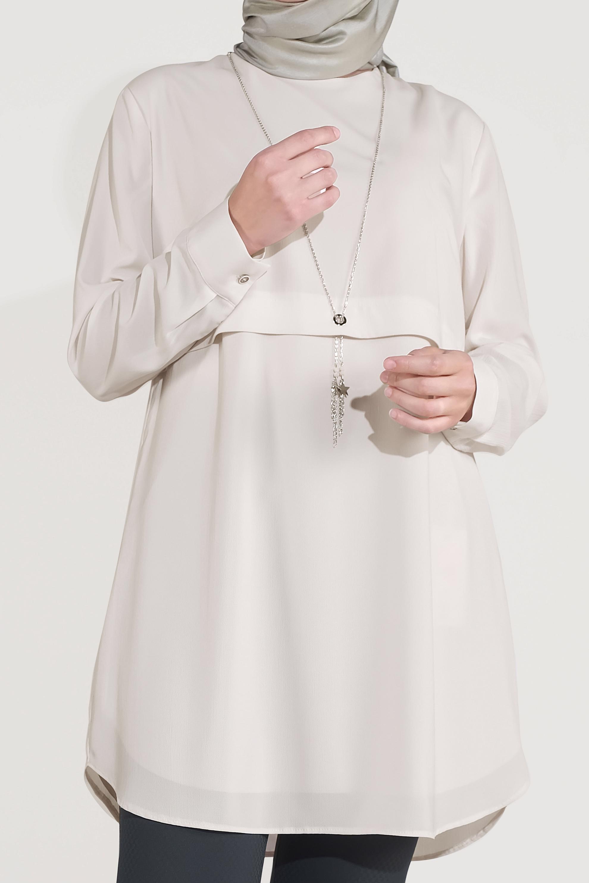 Tesettür giyim EKRU DÜZ TESETTÜR TUNİK 20032