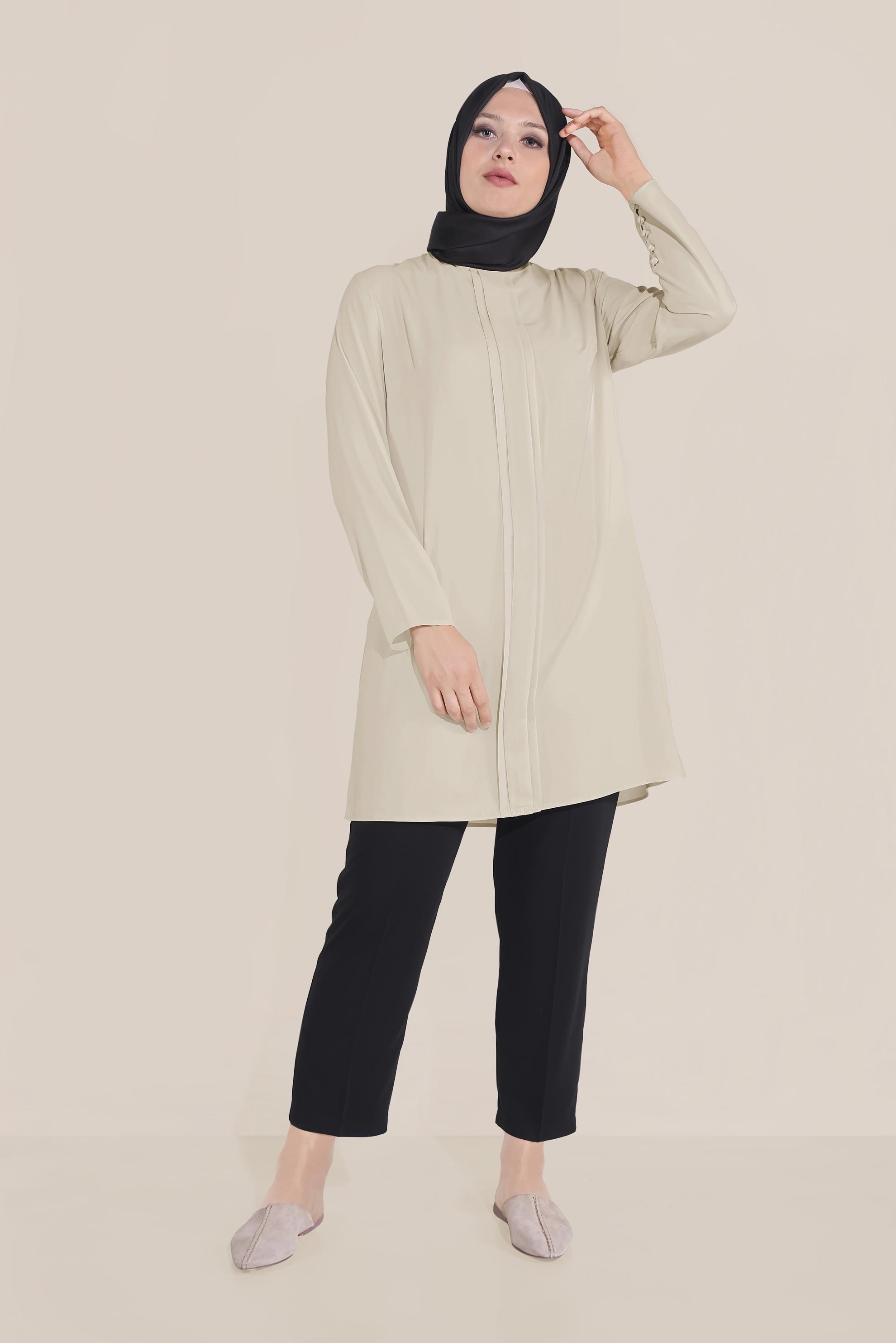 Hijab clothing BEIGE CREW-NECK CHIFFON TUNIC 20035 