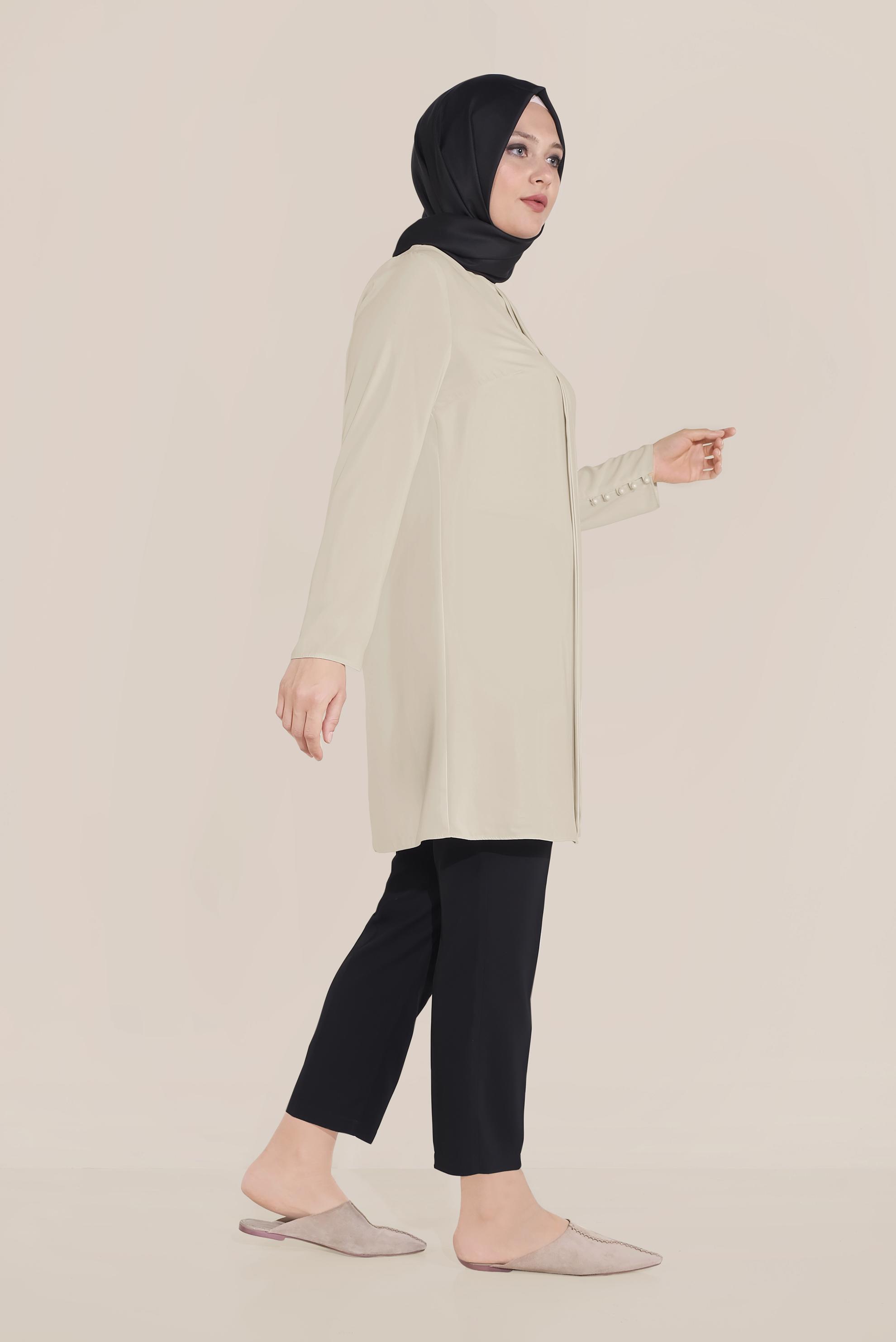 Hijab clothing BEIGE CREW-NECK CHIFFON TUNIC 20035 