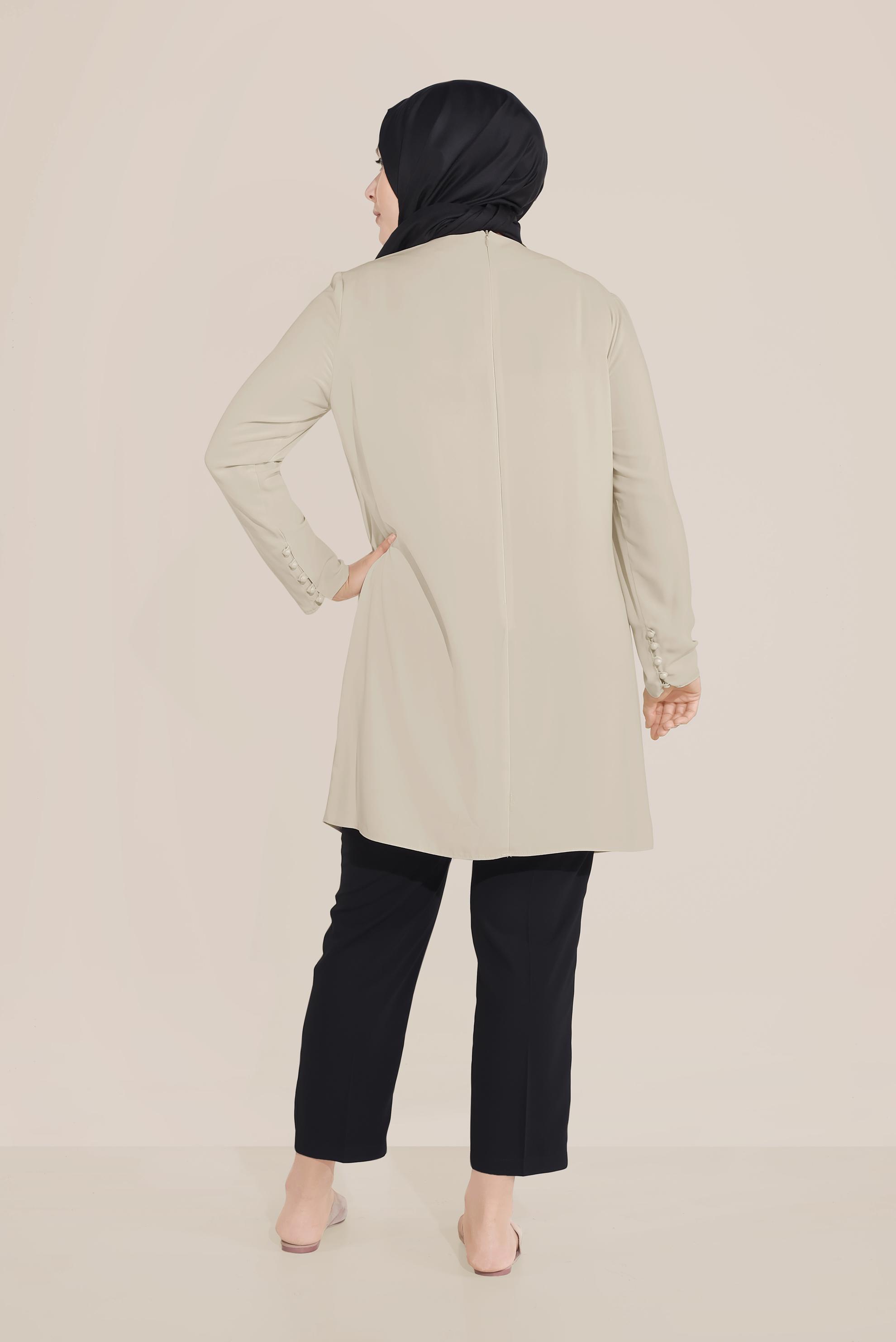 Hijab clothing BEIGE CREW-NECK CHIFFON TUNIC 20035 