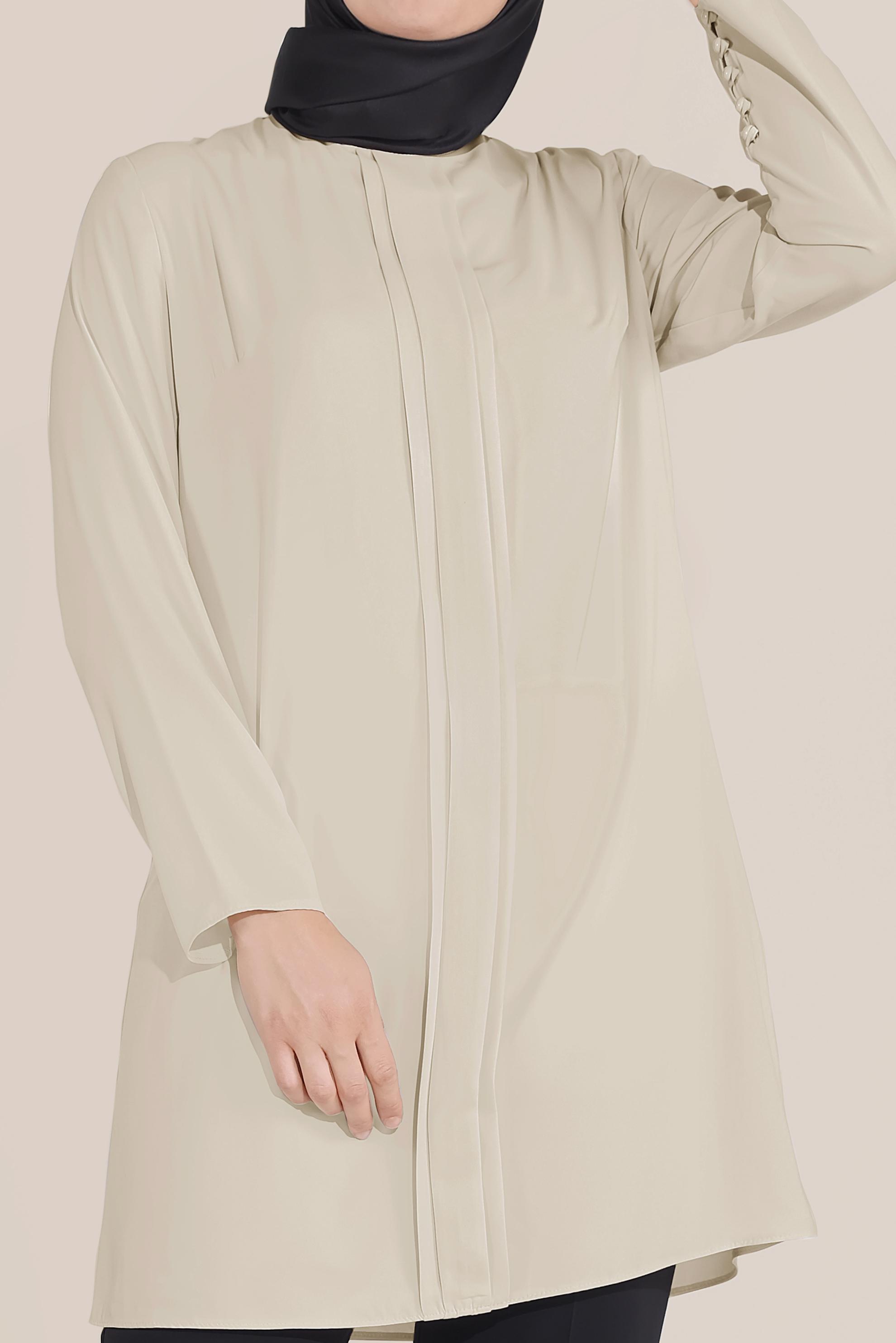 Hijab clothing BEIGE CREW-NECK CHIFFON TUNIC 20035 