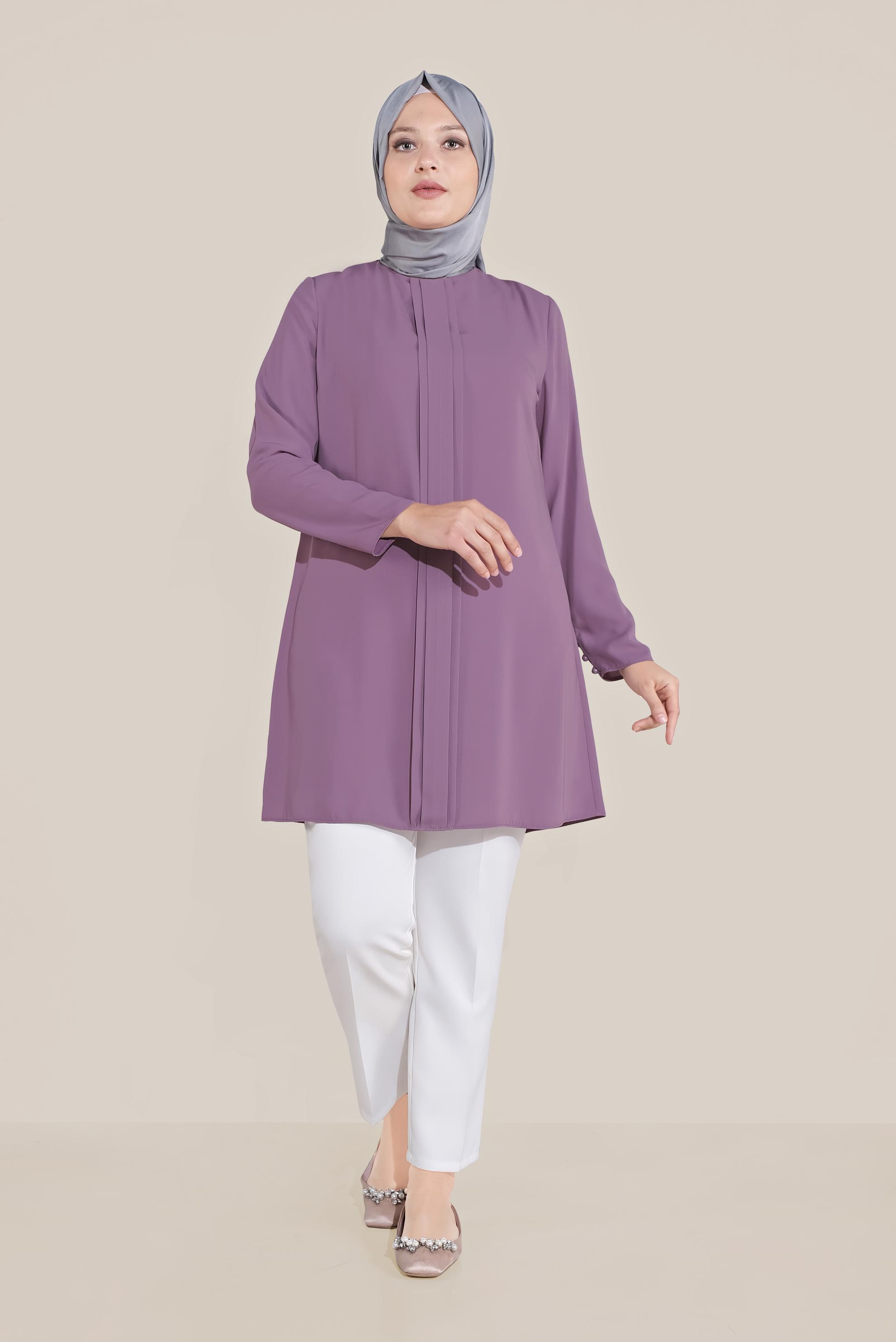Hijab clothing PURPLE CREW-NECK CHIFFON TUNIC 20035 