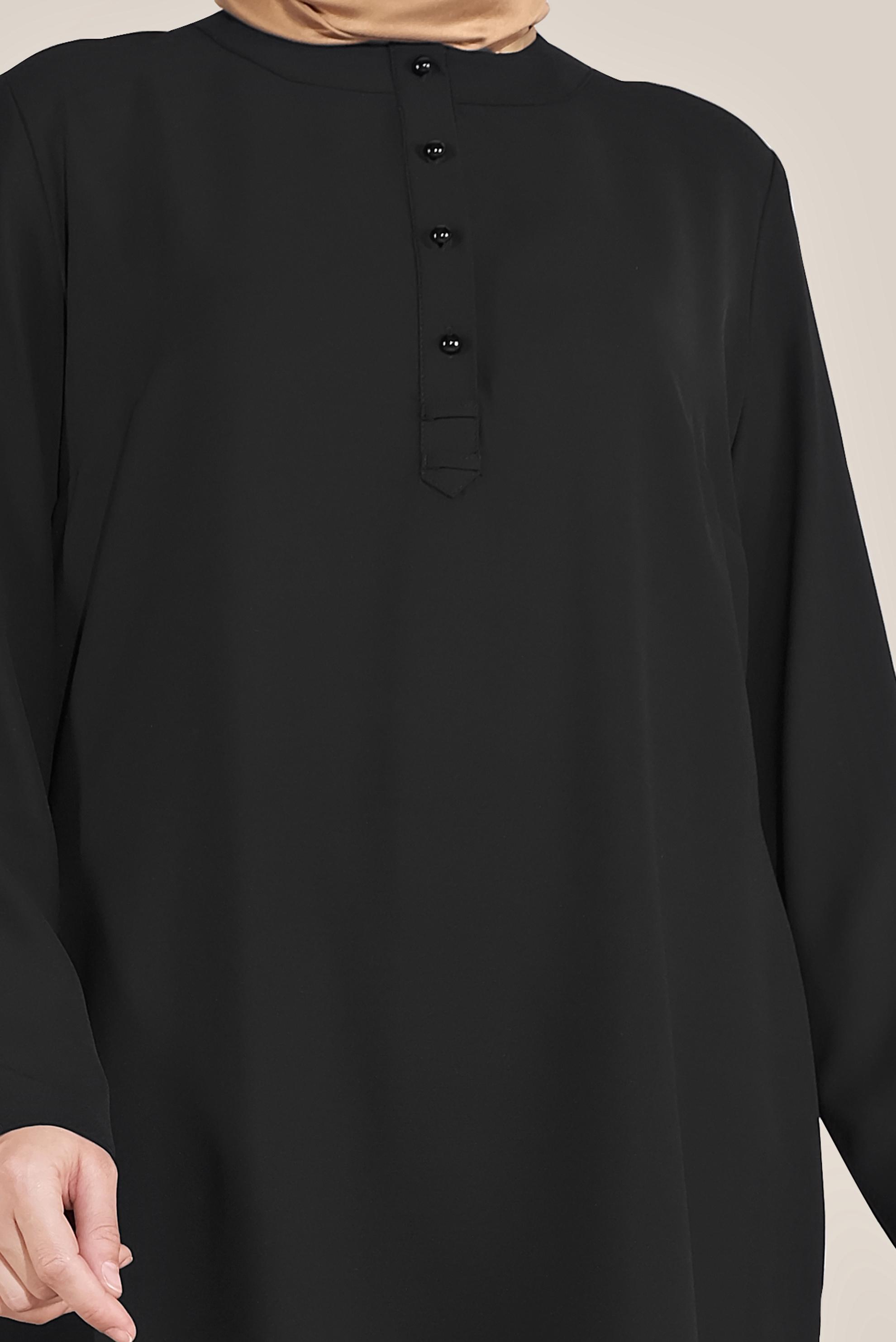 Tesettür giyim SİYAH DÜĞME DETAYLI BİSİKLET YAKA TUNİK  20040 