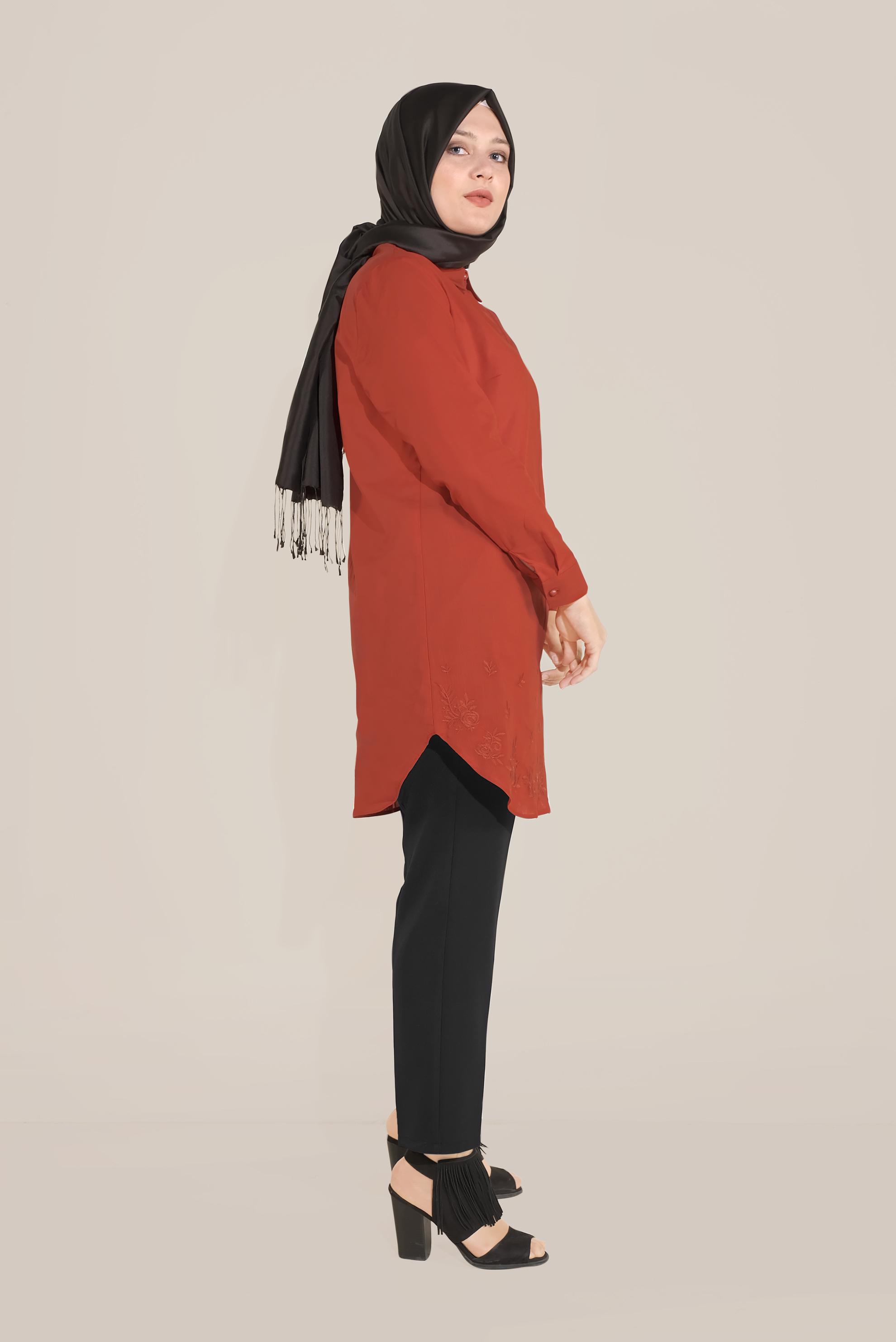 Hijab clothing ORANGE COTTON EMBROIDERED TUNIC 20045