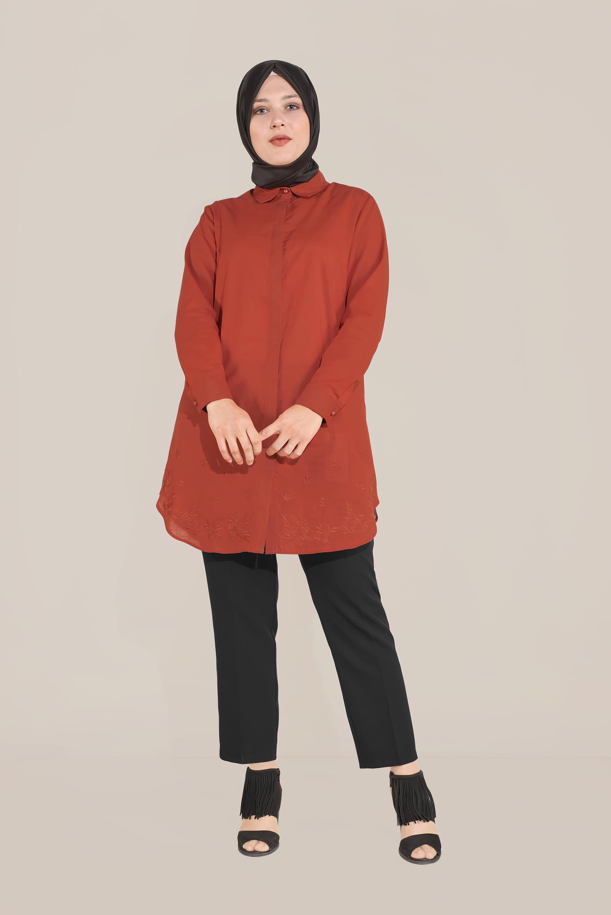 Hijab clothing ORANGE COTTON EMBROIDERED TUNIC 20045