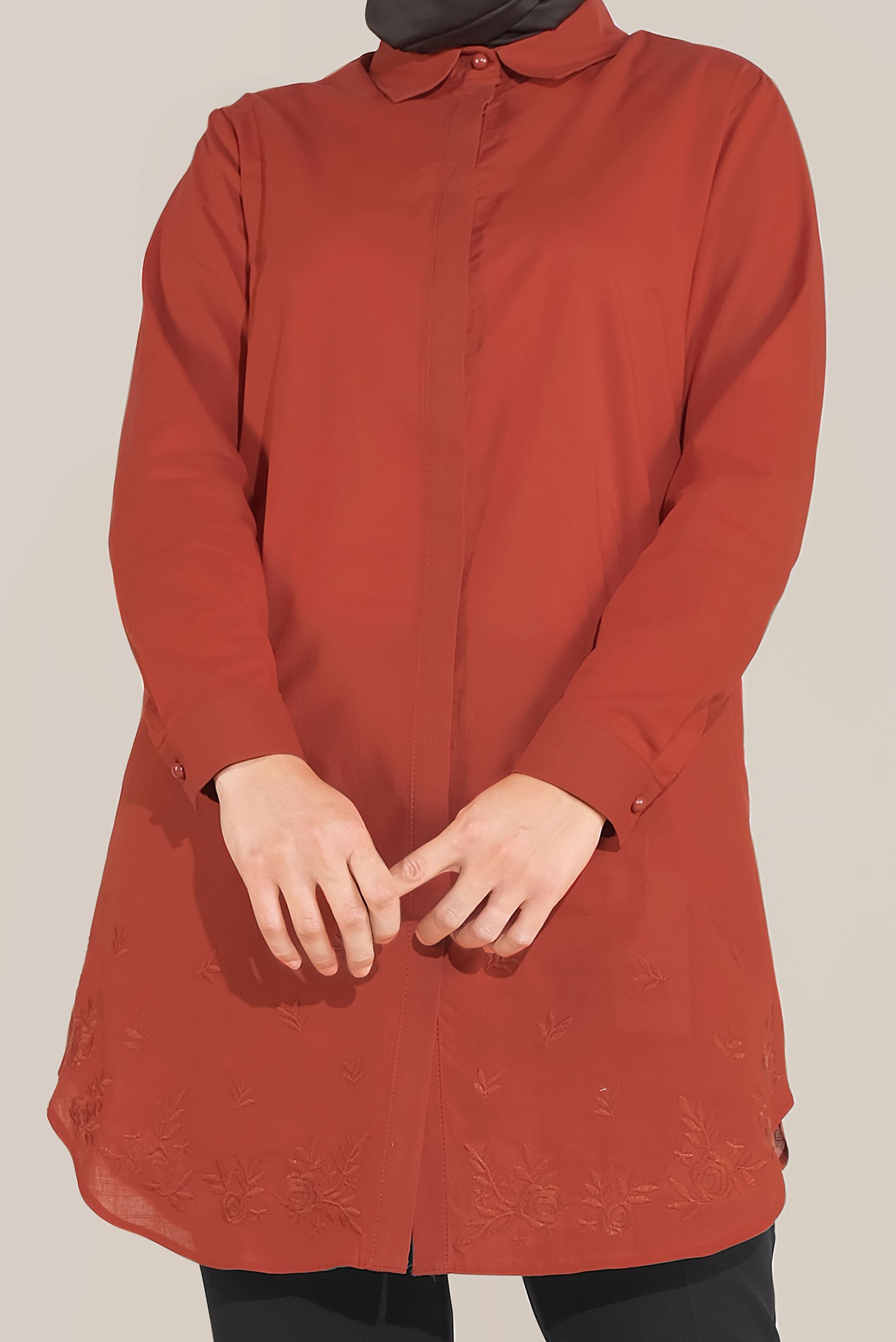 Hijab clothing ORANGE COTTON EMBROIDERED TUNIC 20045
