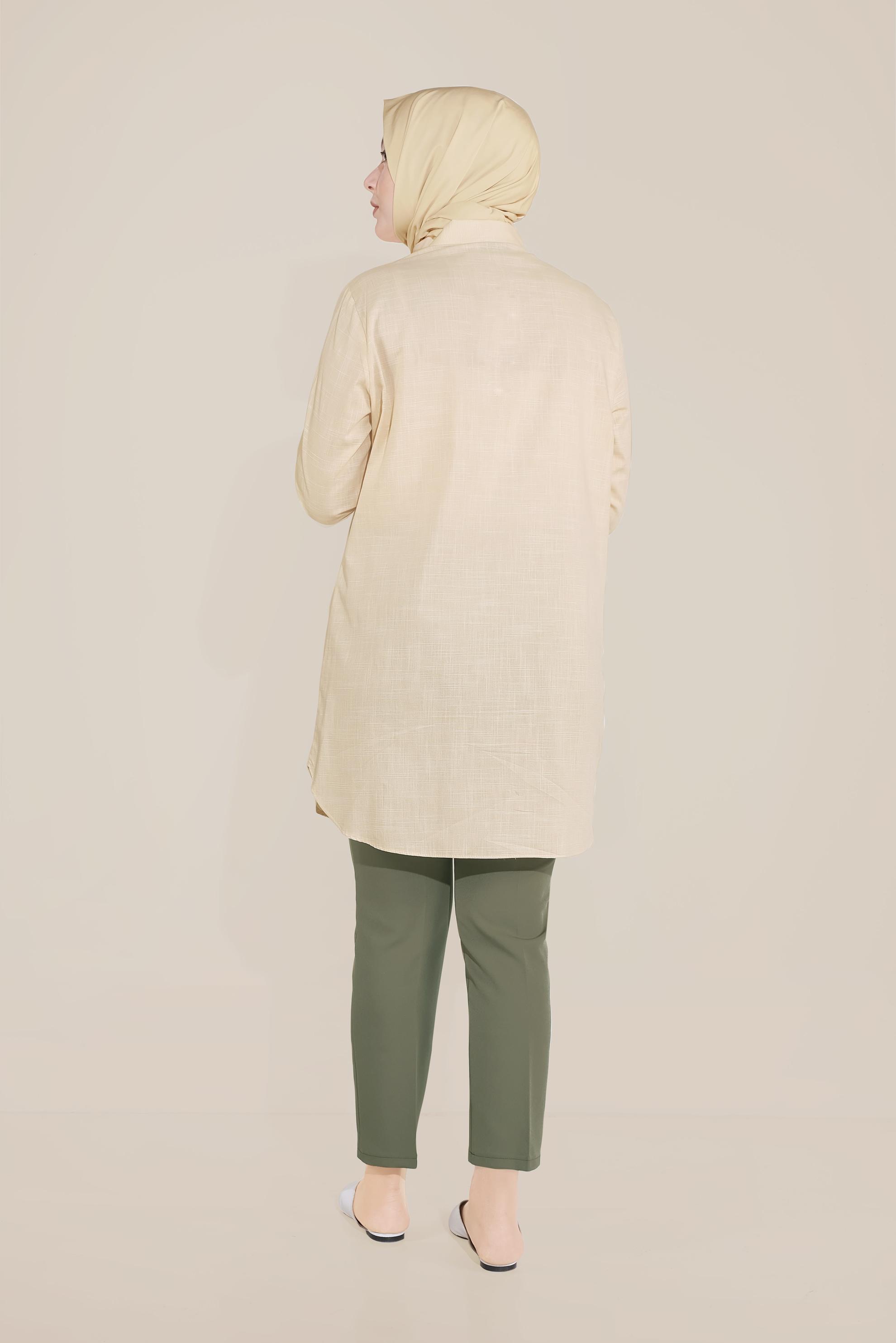 Hijab clothing BROWN EMBROIDERED DETAILED COTTON TUNIC 20047 