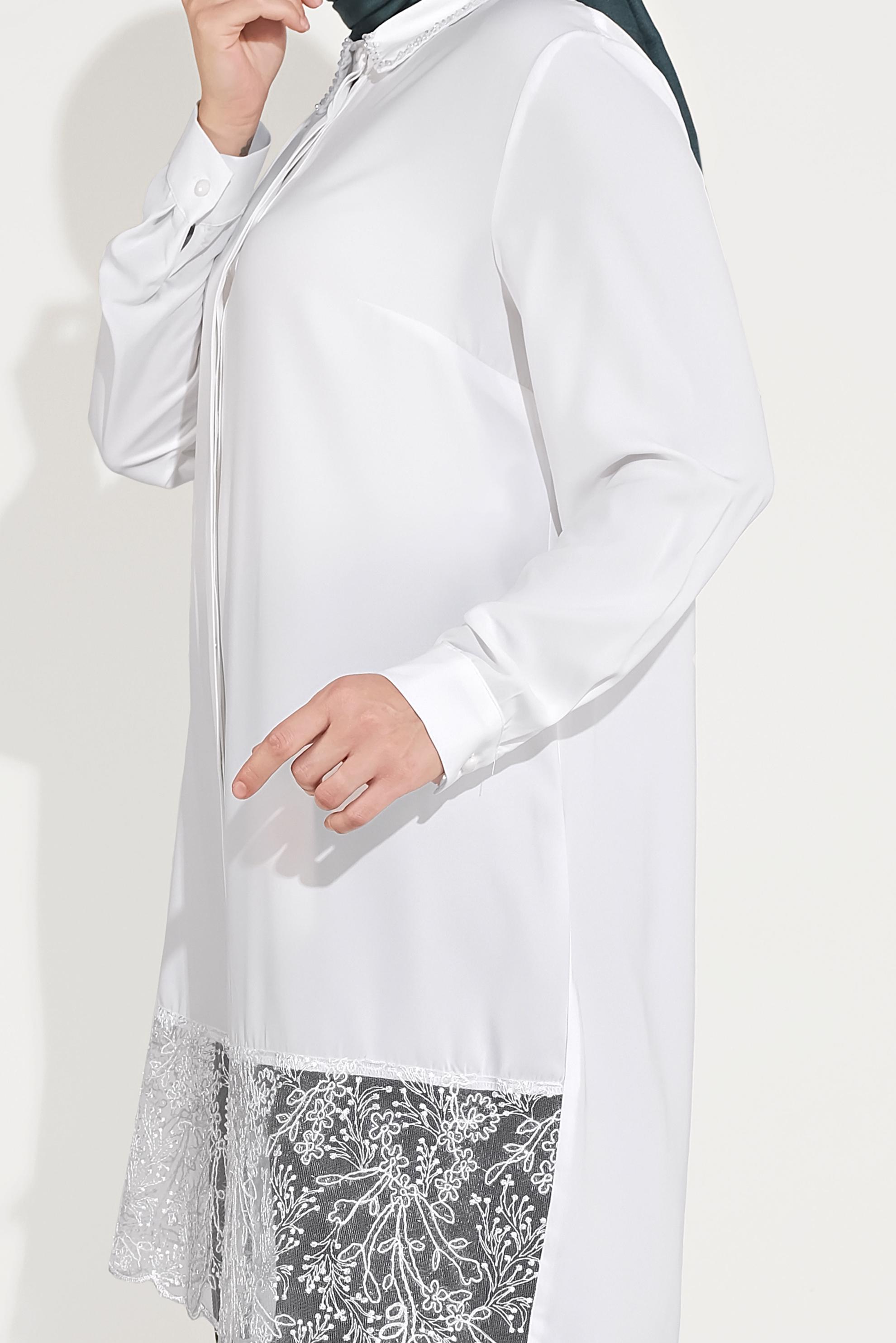 Hijab clothing WHITE HIDDEN BUTTONED LACY TUNIC 20049 