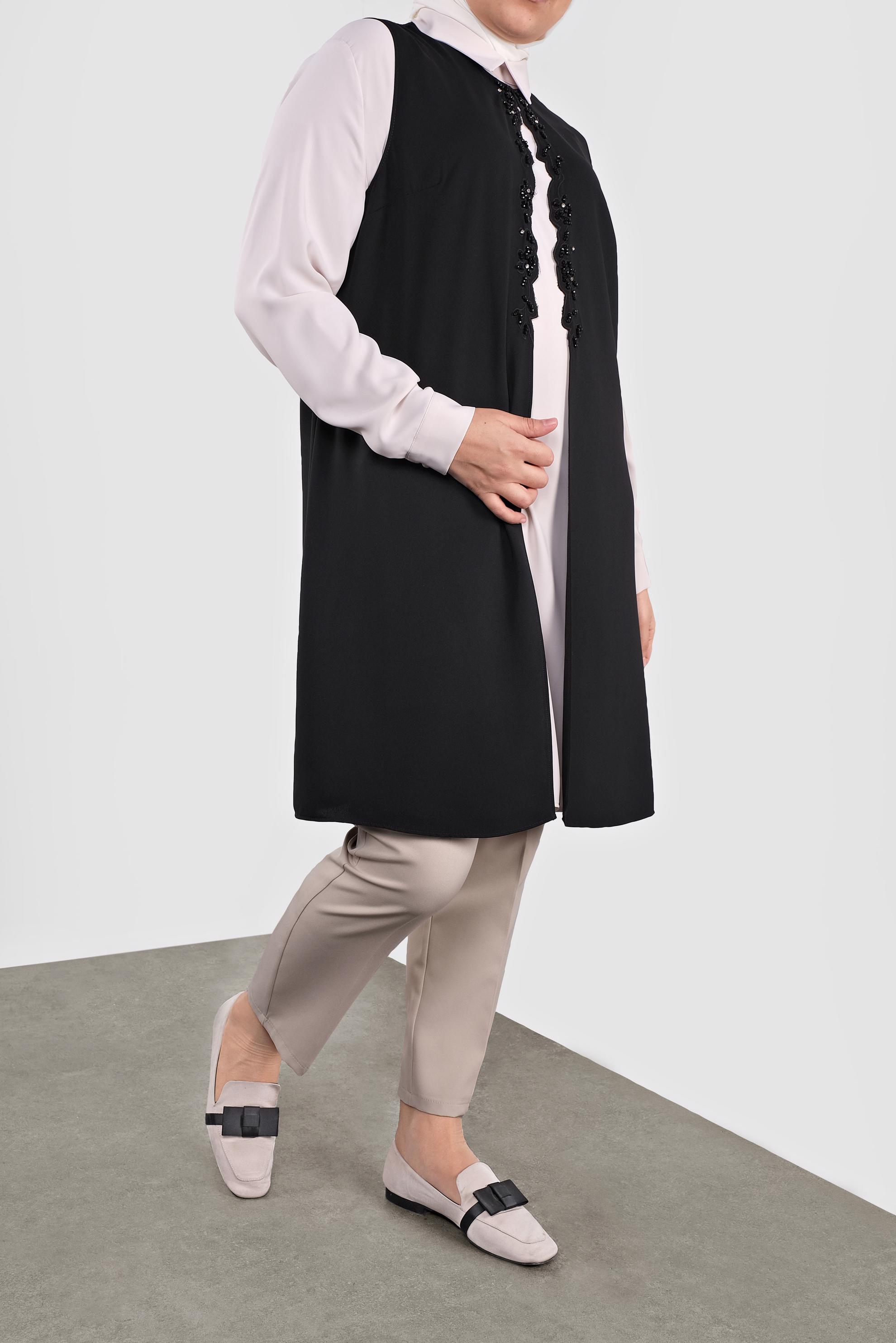 Tesettür giyim SİYAH BONCUKLU İKİLİ TUNİK 20051 