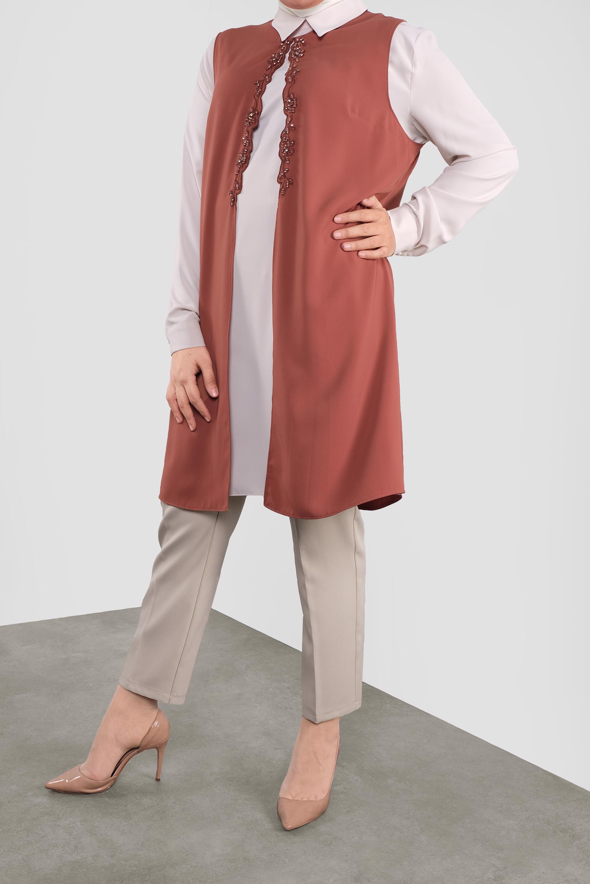 Tesettür giyim TURUNCU BONCUKLU İKİLİ TUNİK 20051 