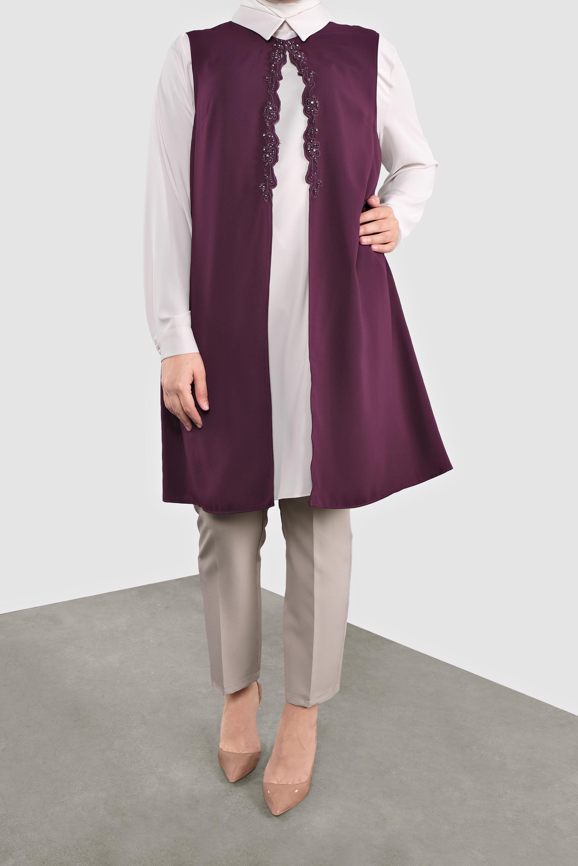 Tesettür giyim BORDO BONCUKLU İKİLİ TUNİK 20051 