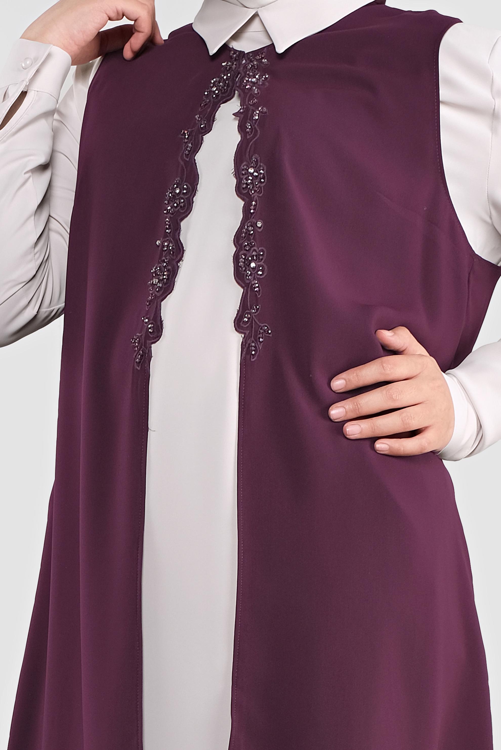 Tesettür giyim BORDO BONCUKLU İKİLİ TUNİK 20051 