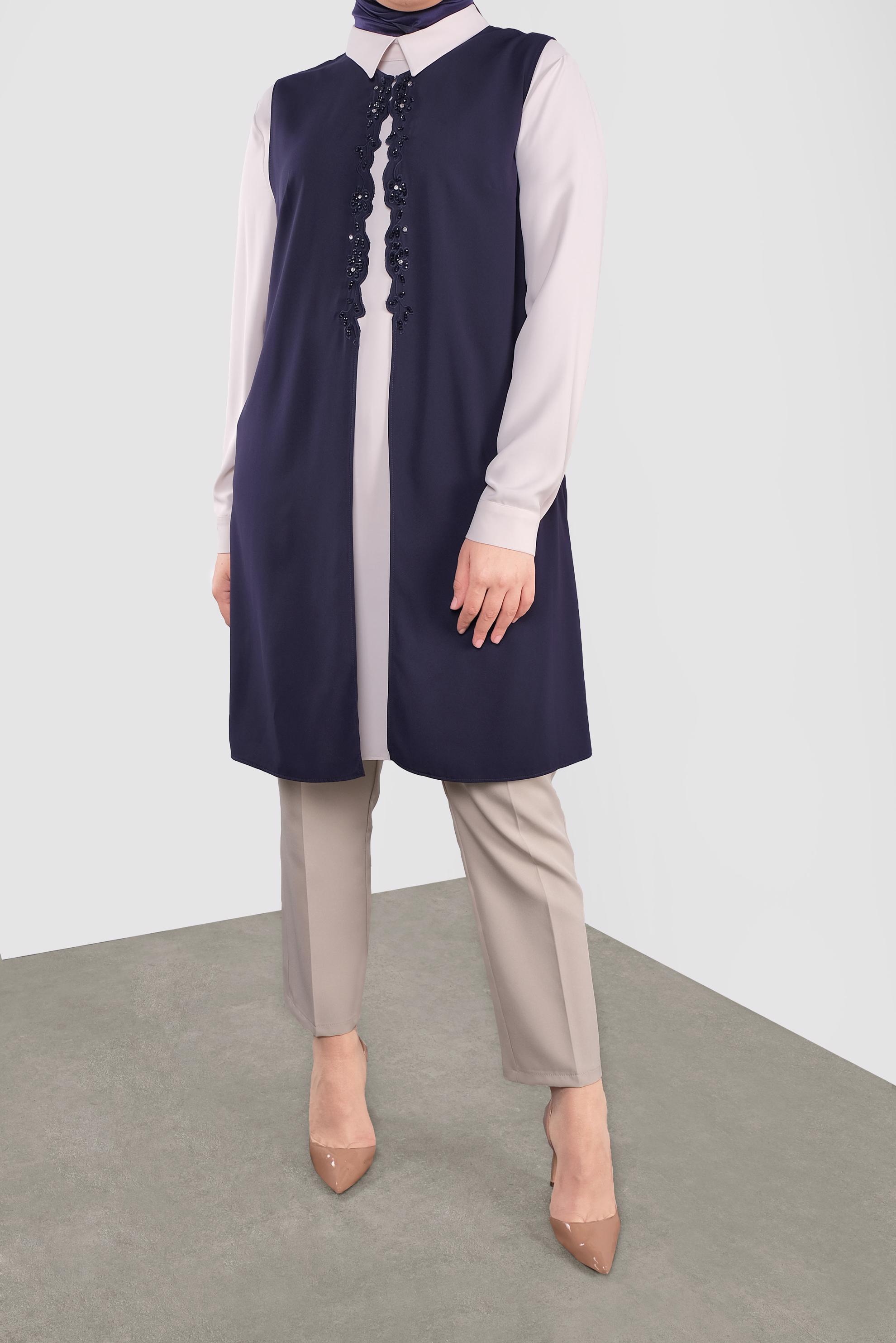 Tesettür giyim LACİVERT BONCUKLU İKİLİ TUNİK 20051 