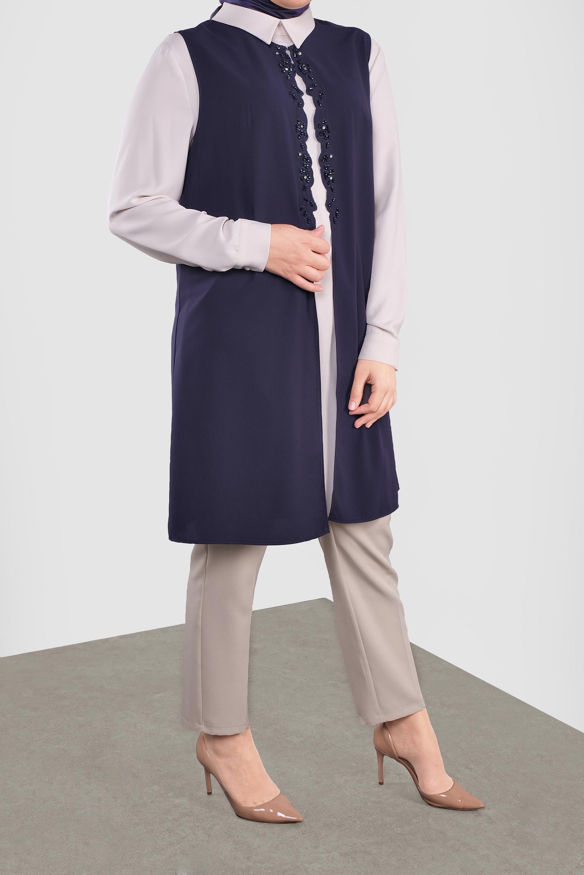 Tesettür giyim LACİVERT BONCUKLU İKİLİ TUNİK 20051 