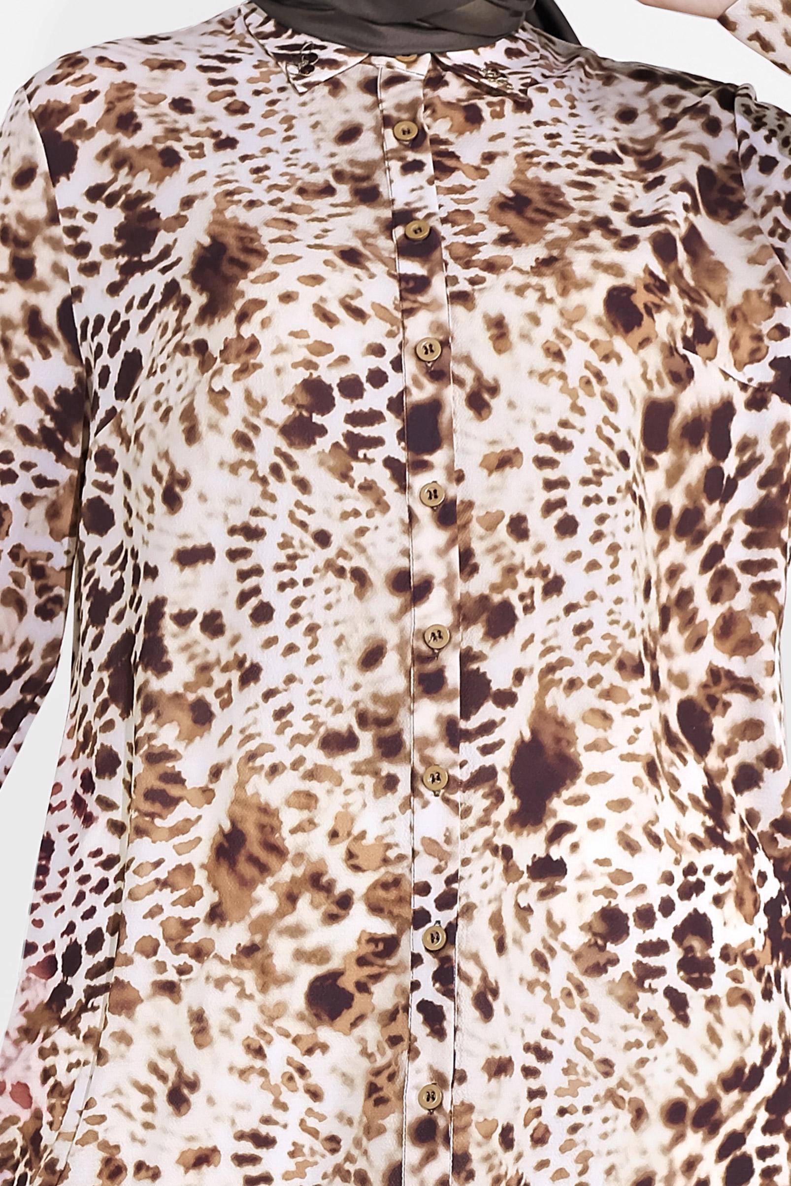 Tesettür giyim KAHVE DESENLİ GÖMLEK YAKA TUNİK 2857 