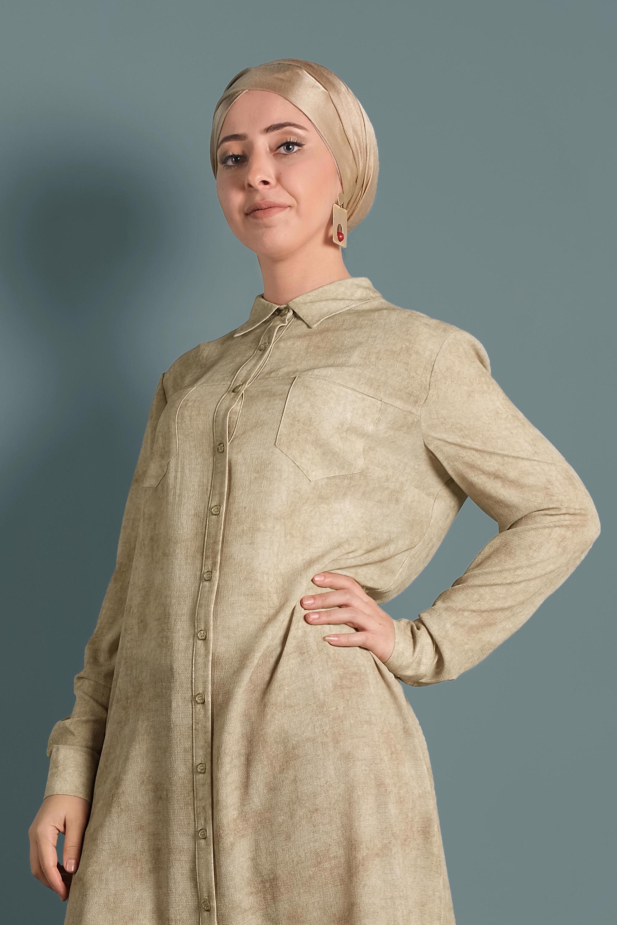 Tesettür giyim KAHVE ERKEK YAKA DESENLİ TUNİK 2870