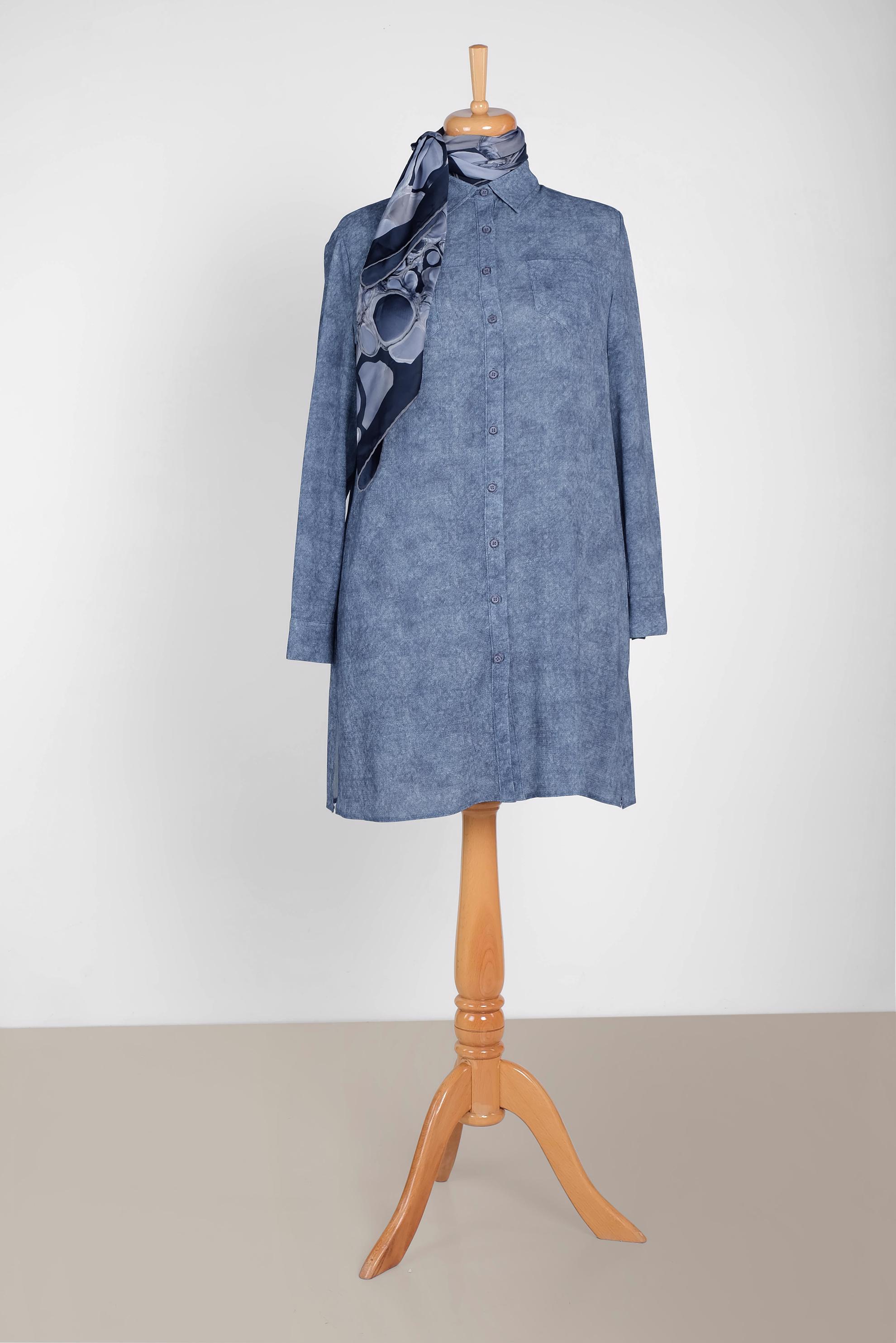 Tesettür giyim LACİVERT ERKEK YAKA DESENLİ TUNİK 2870