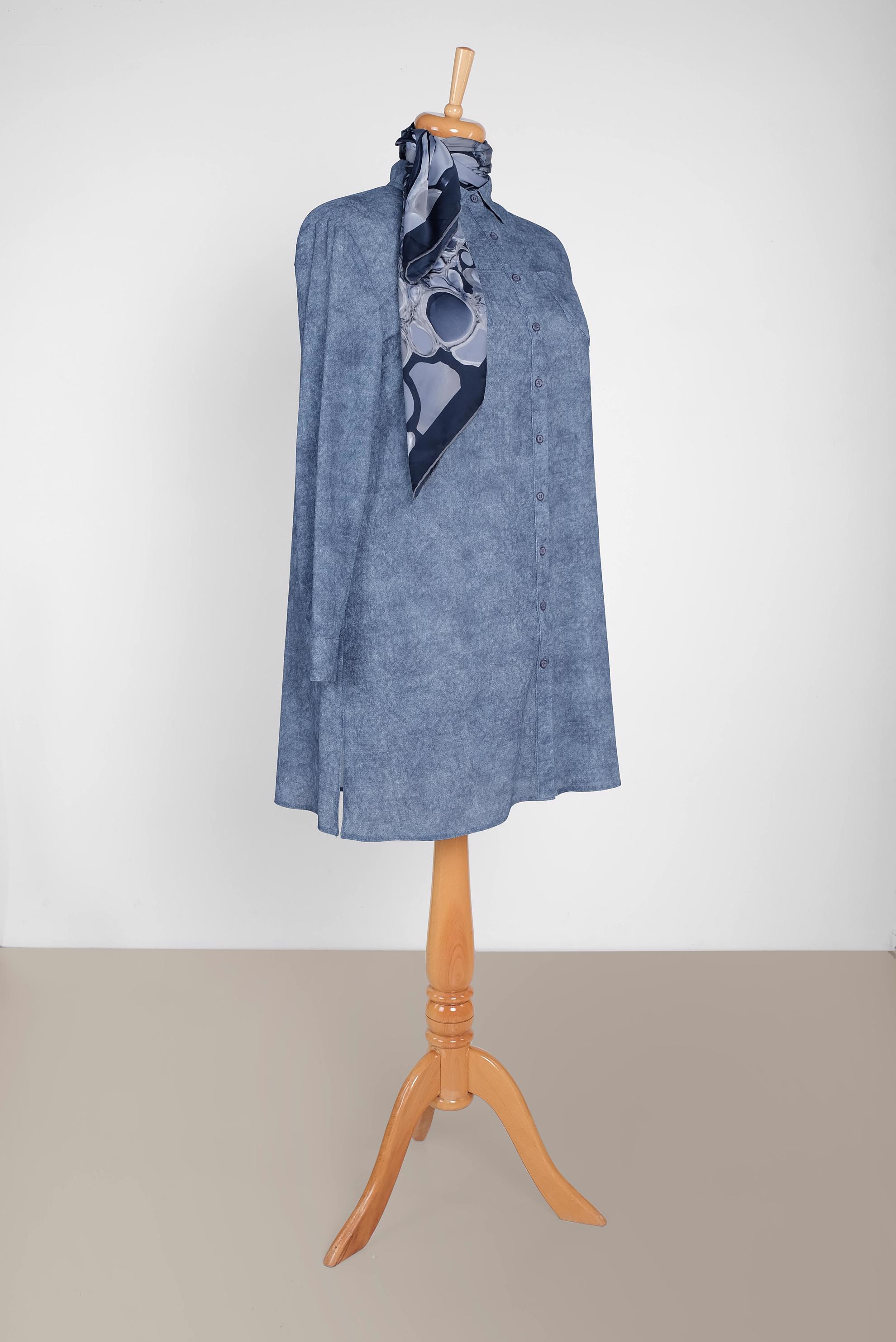 Tesettür giyim LACİVERT ERKEK YAKA DESENLİ TUNİK 2870