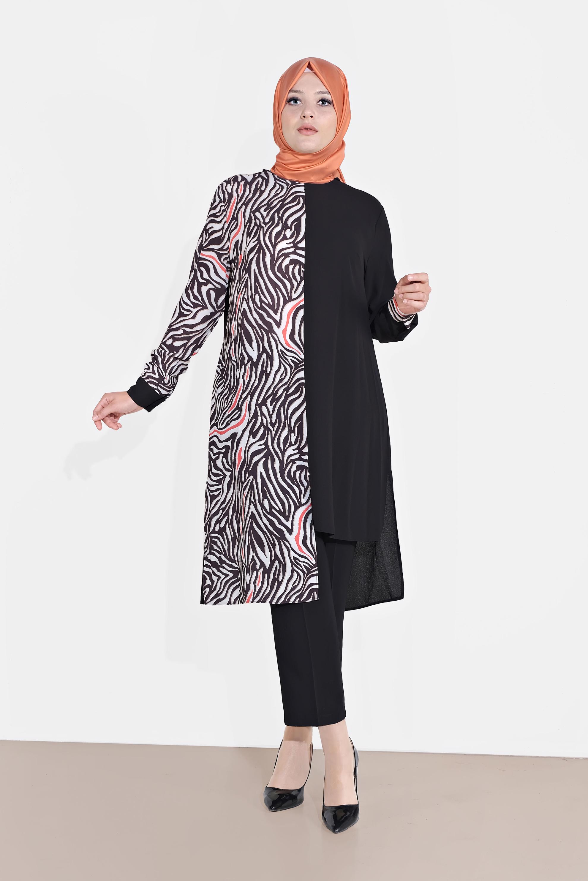 Tesettür giyim KIRMIZI DESENLİ TUNİK 2874 