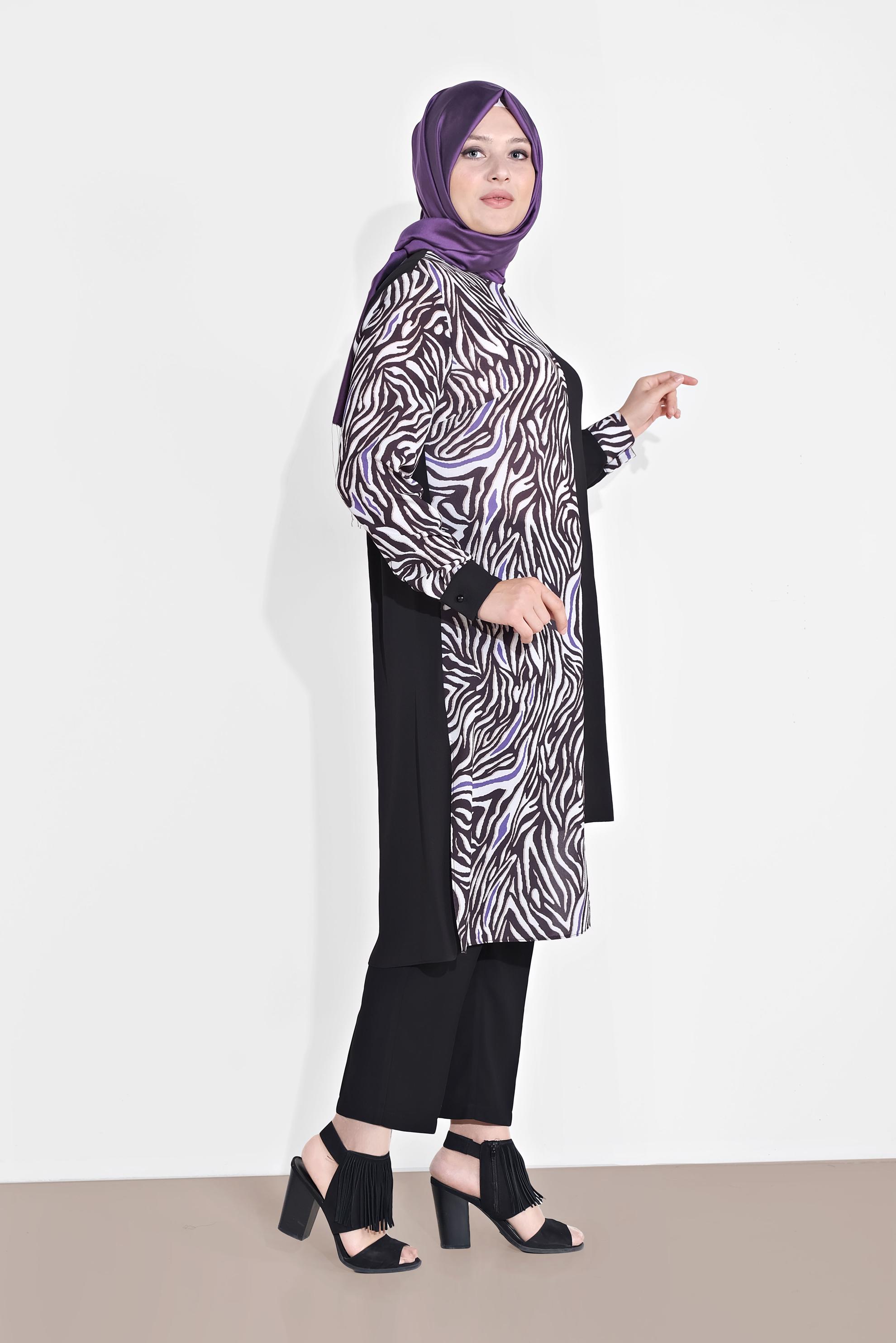 Tesettür giyim MOR DESENLİ TUNİK 2874 